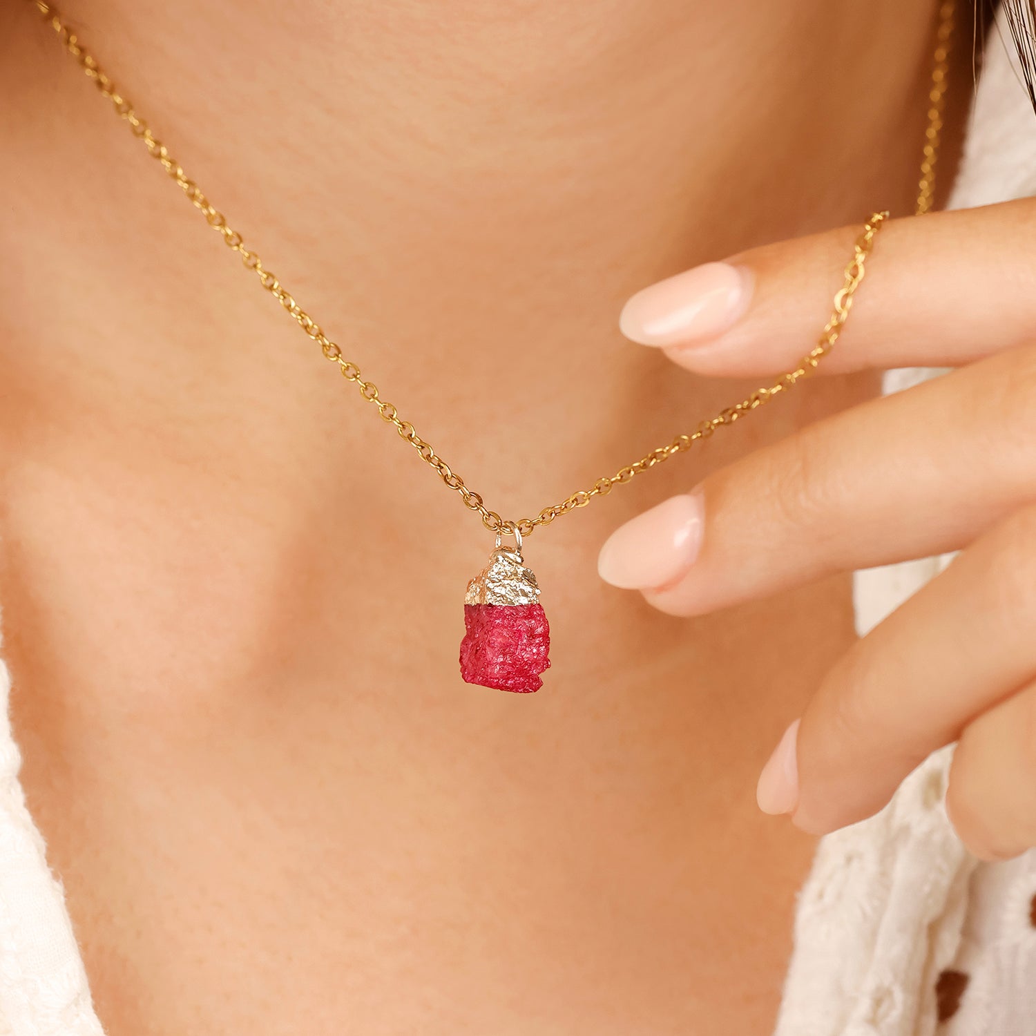 Natural Ruby Necklace – July (Raw Stone)