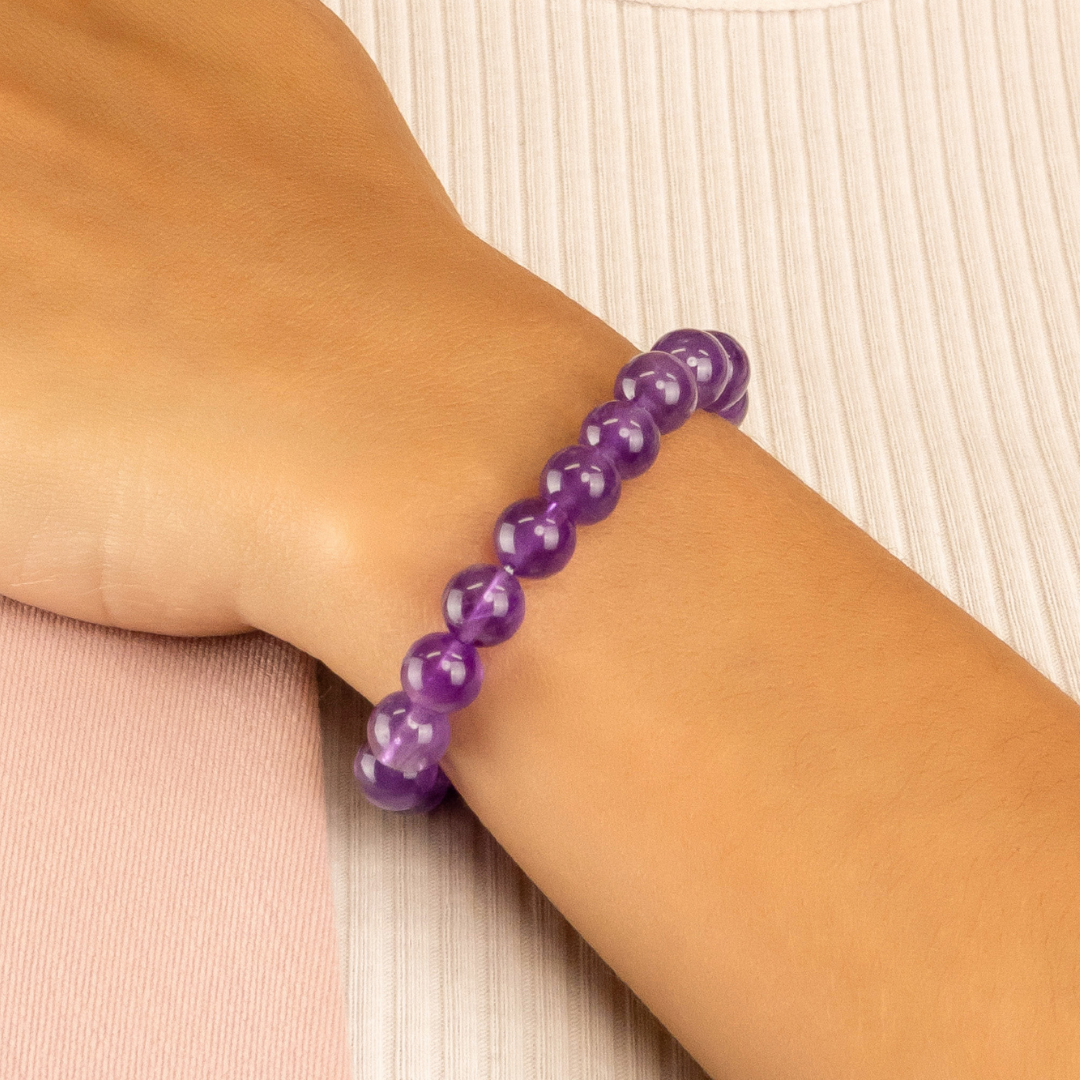 Natural Amethyst Bracelet - Quality A (8mm)