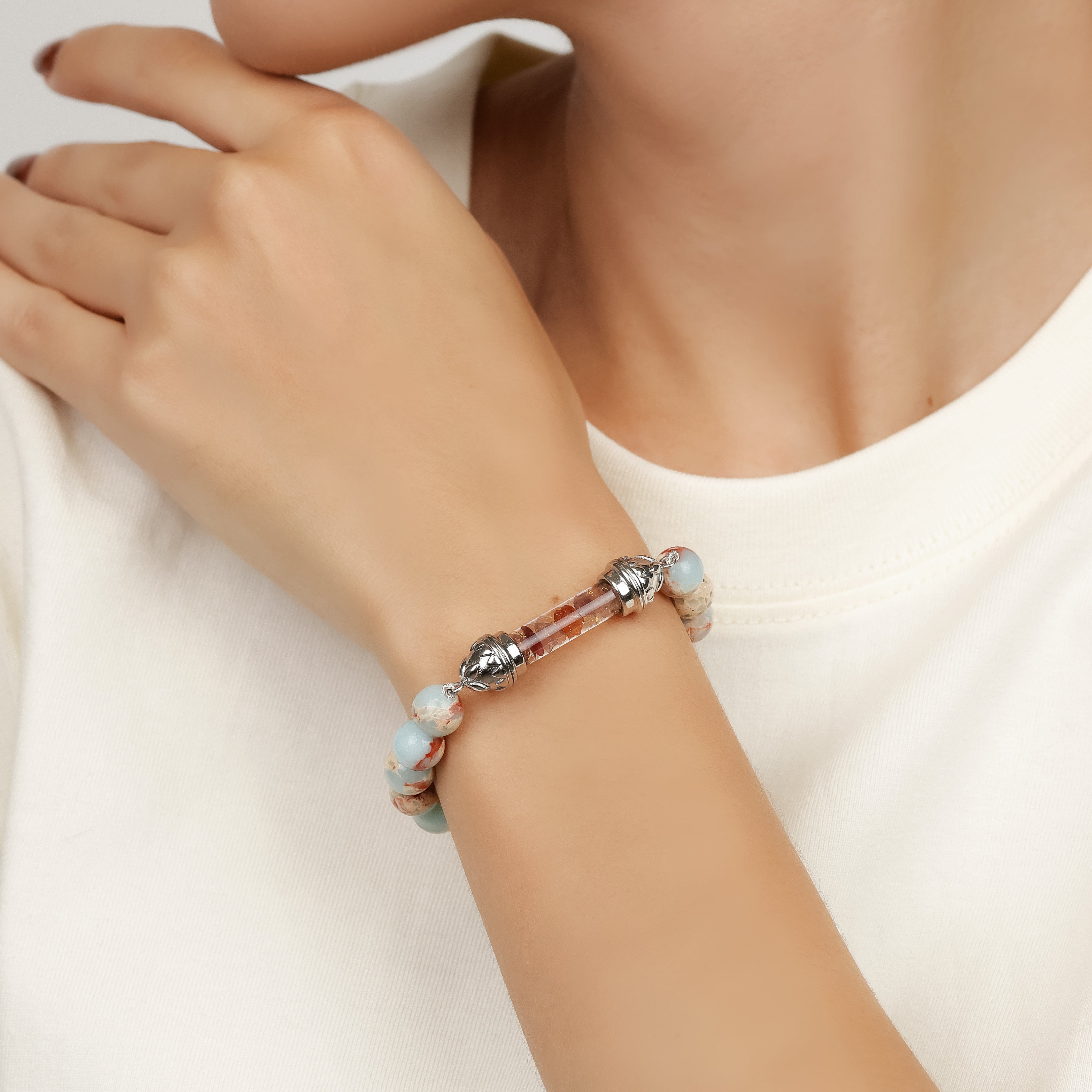 Shoushan Jasper Bracelet with Sacred Spinel Amulet – Emotional Stability and Creativity