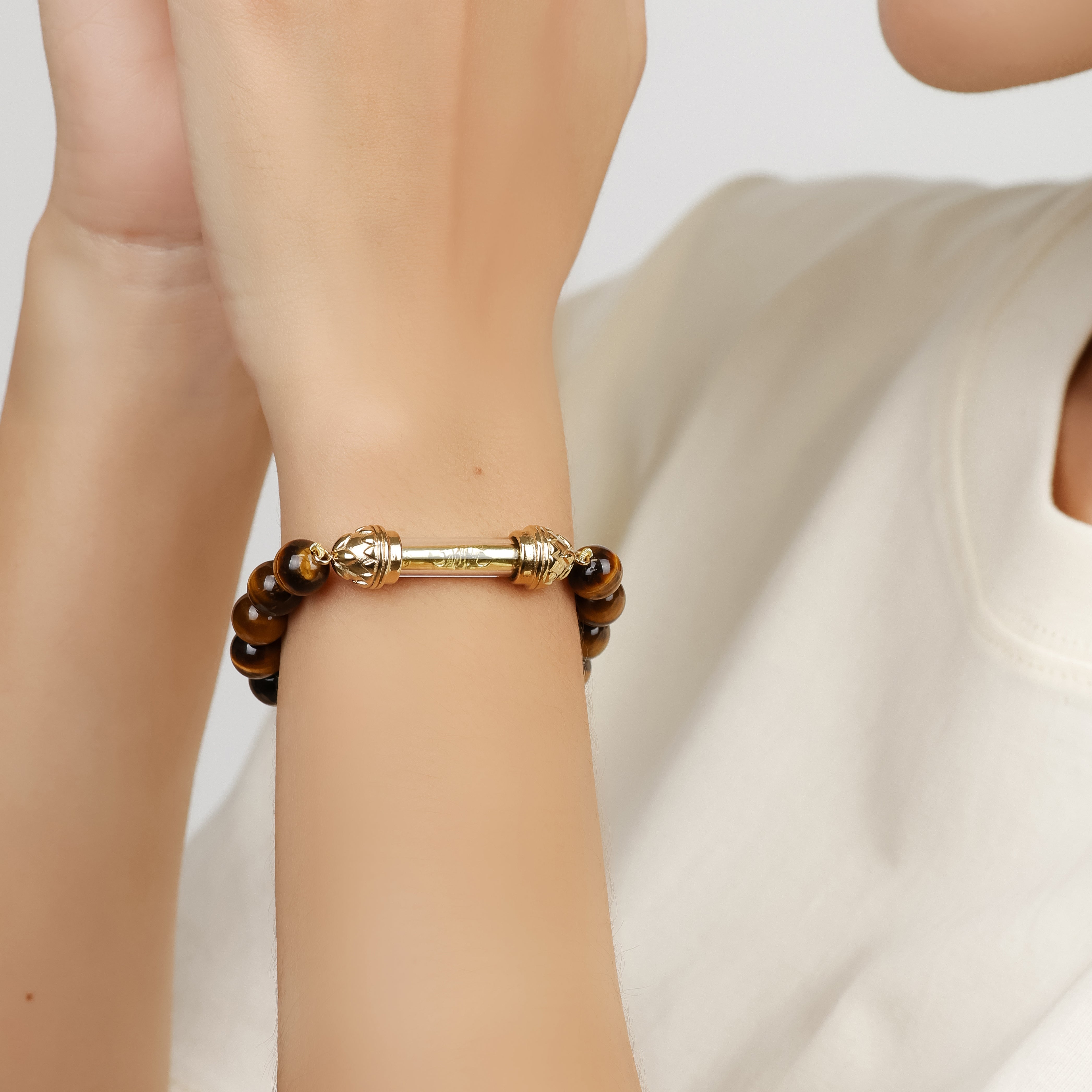 Tiger Eye Bracelet with Sacred Golden Takrut Amulet – Attract Luck