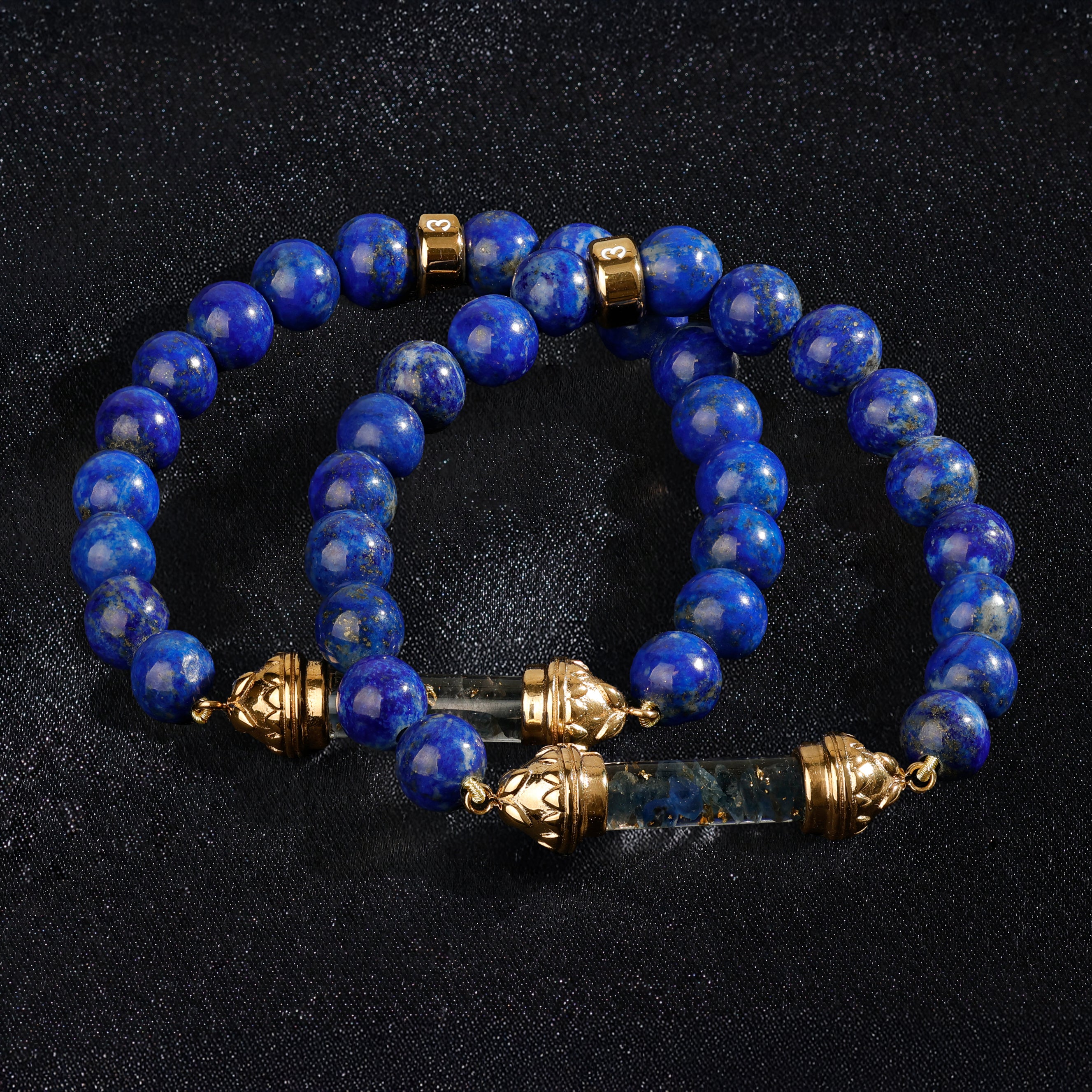 Lapis lazuli Bracelet with Sacred Sapphire Amulet AAA - Serenity and Balance