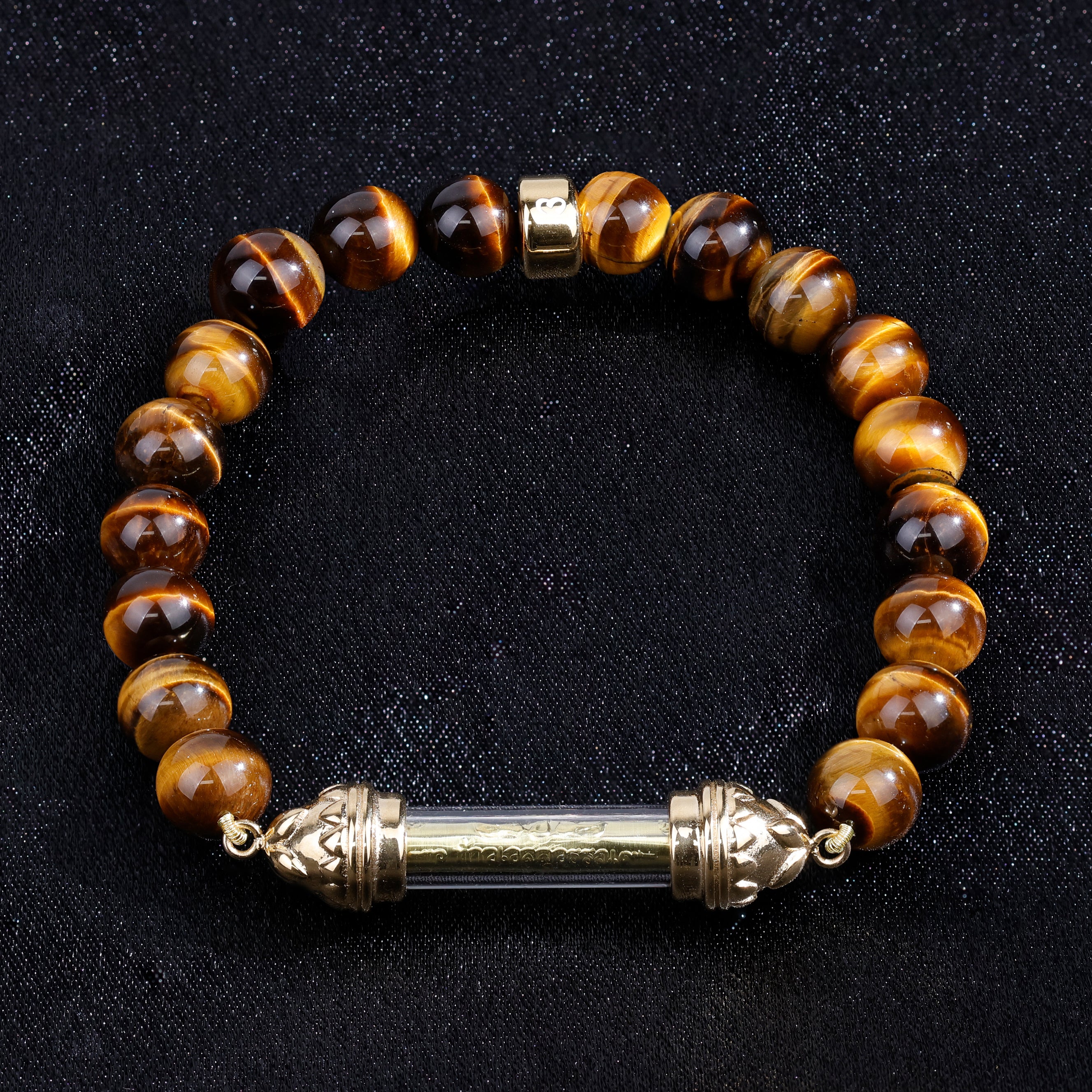 Tiger Eye Bracelet with Sacred Golden Takrut Amulet AAA – Attract Luck