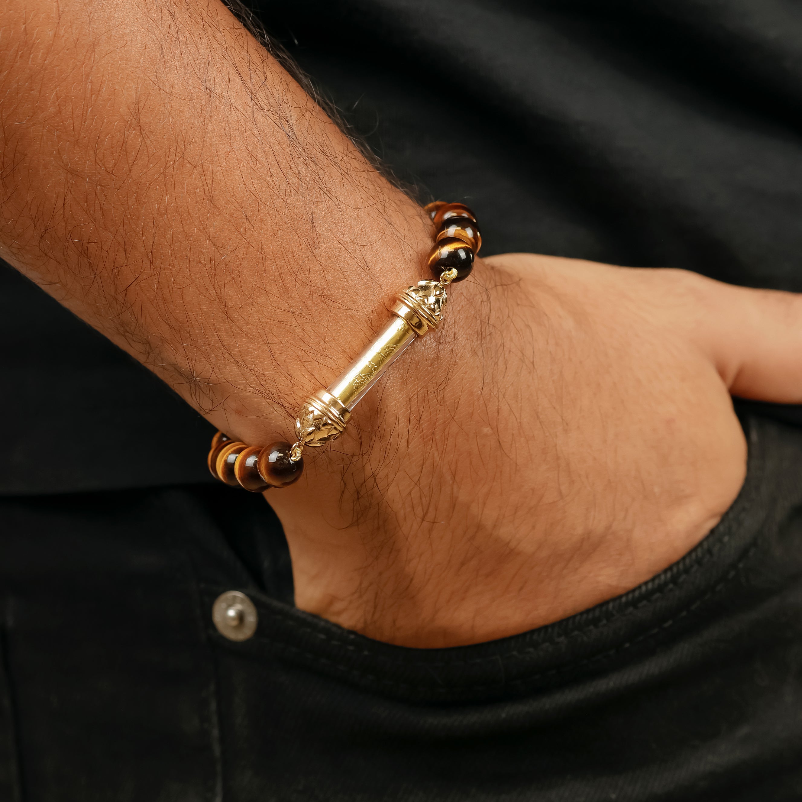 Tiger Eye Bracelet with Sacred Golden Takrut Amulet AAA – Attract Luck