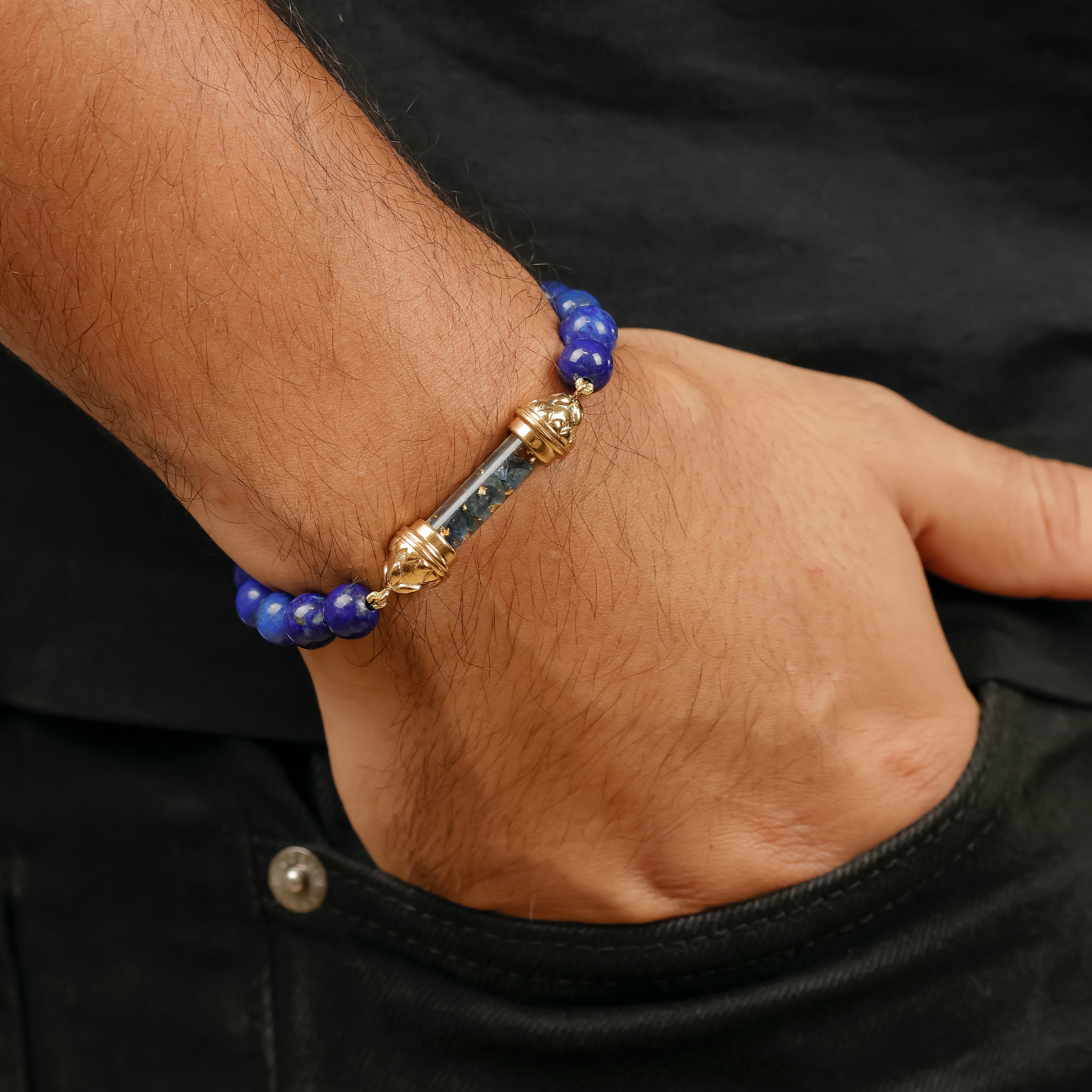 Lapis lazuli Bracelet with Sacred Sapphire Amulet AAA - Serenity and Balance