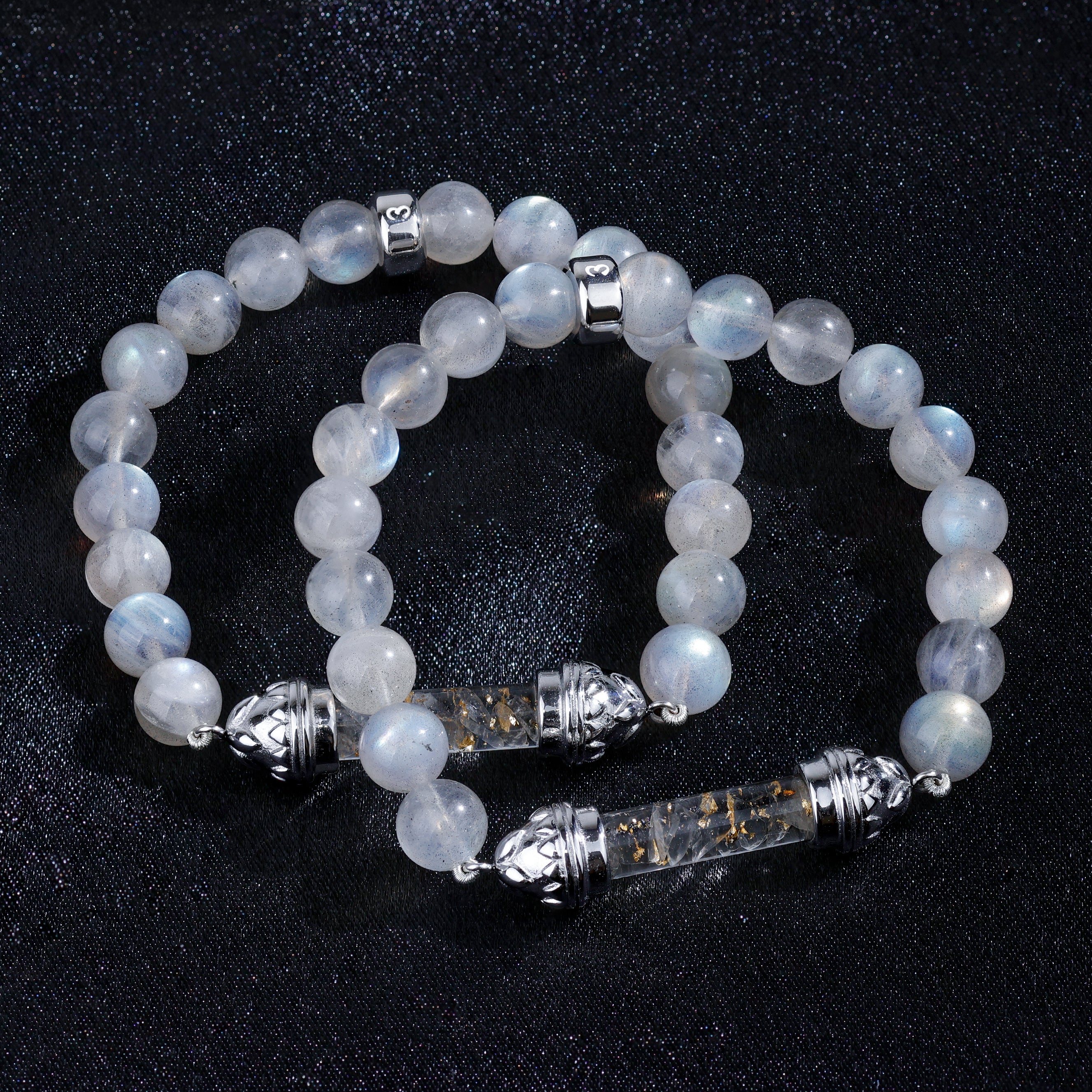 Labradorite Bracelet with Sacred Clear Quartz Silver Amulet AAA - Transformation & Radiance