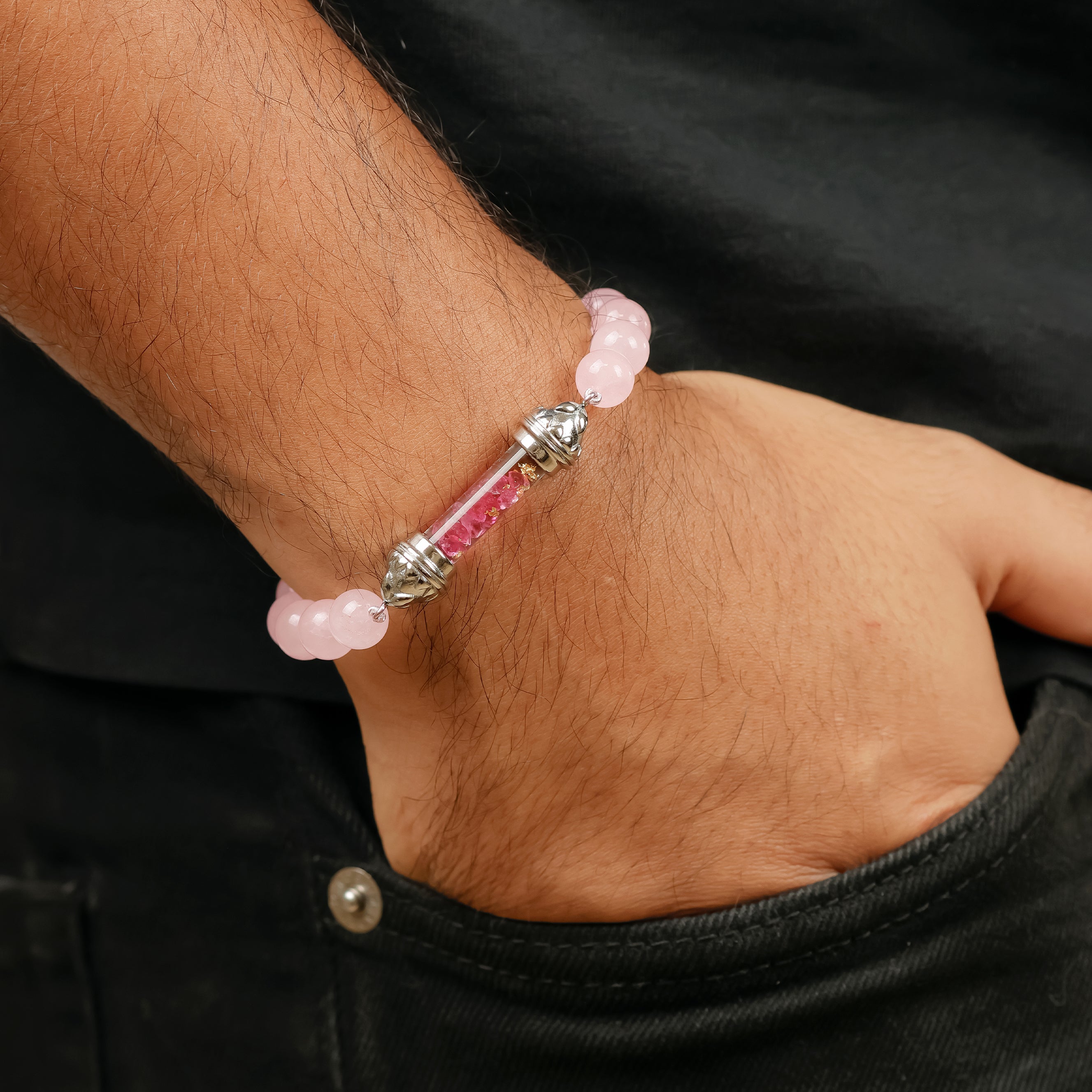 Rose Quartz and Ruby Sacred Amulet Bracelet AAA - Love and Emotional Healing