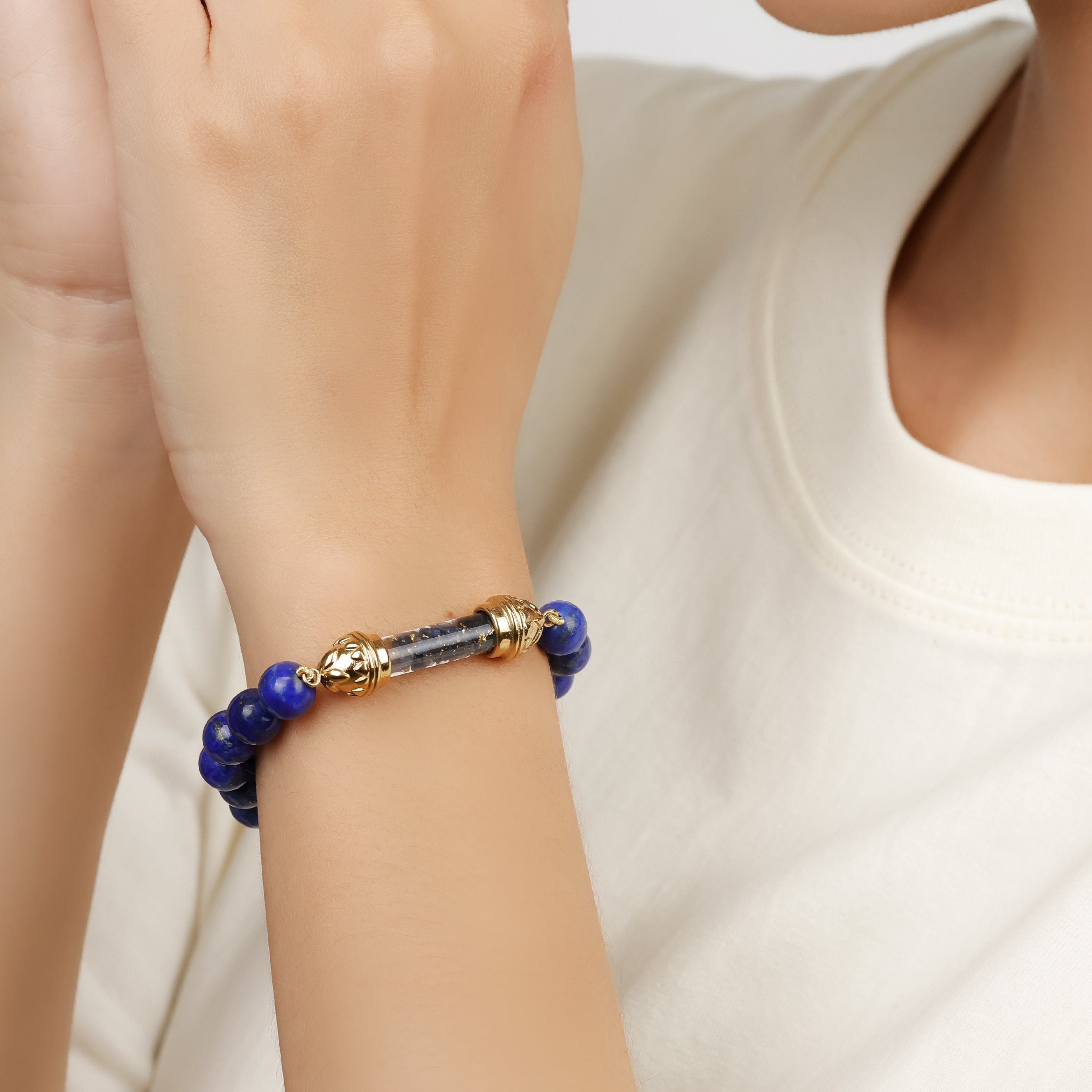 Lapis lazuli Bracelet with Sacred Sapphire Amulet AAA - Serenity and Balance
