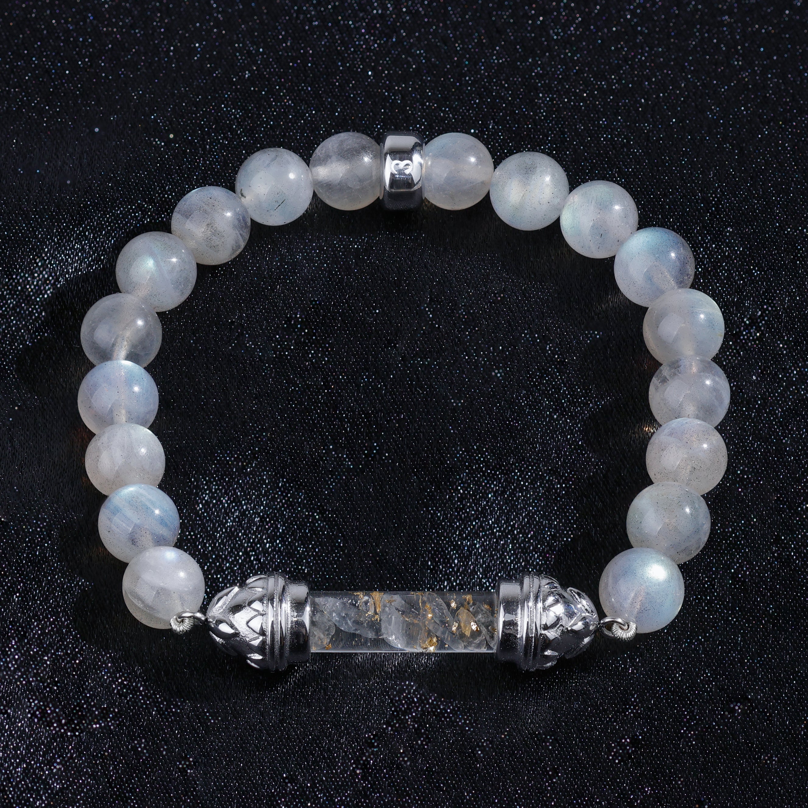Labradorite Bracelet with Sacred Clear Quartz Silver Amulet AAA - Transformation & Radiance
