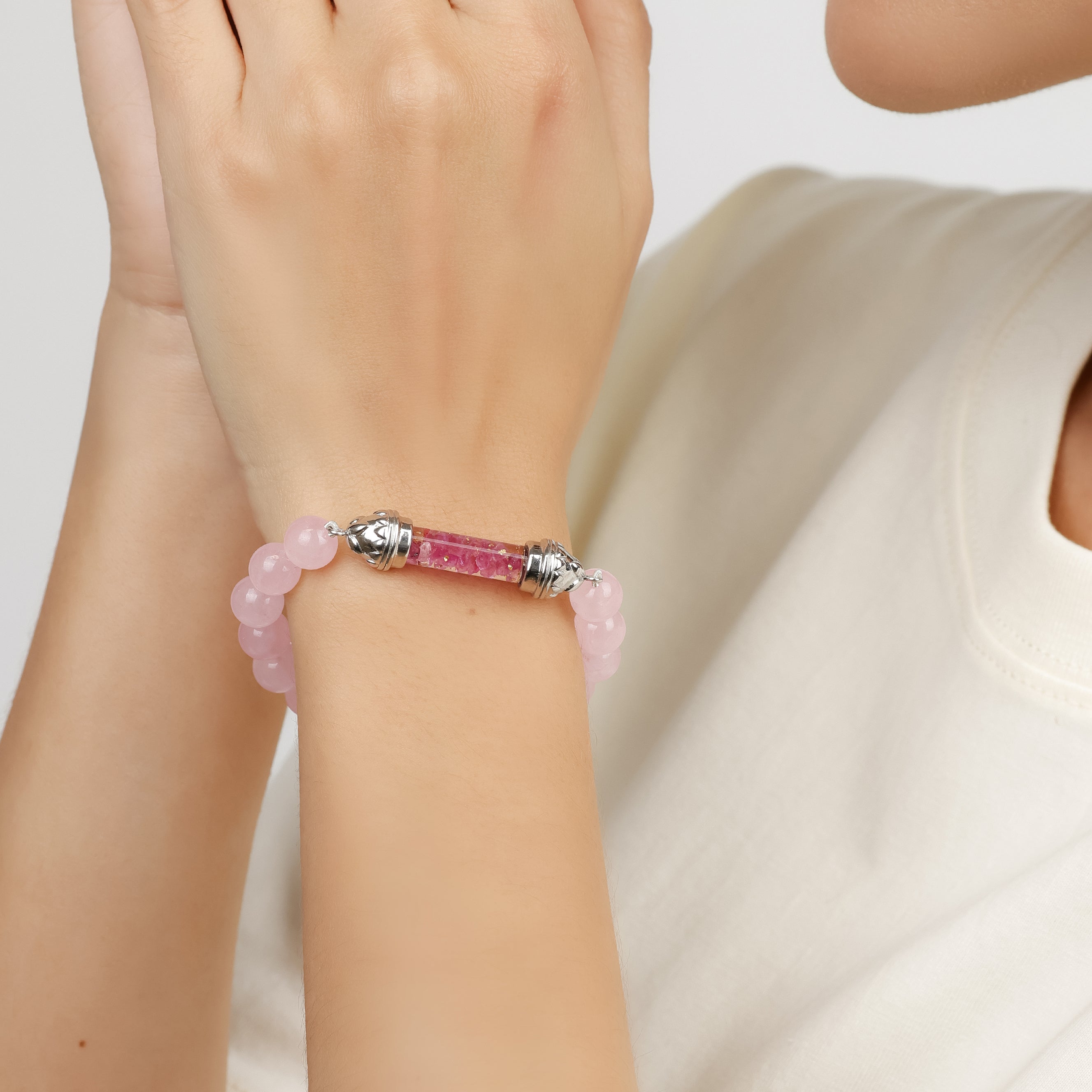 Rose Quartz and Ruby Sacred Amulet Bracelet AAA - Love and Emotional Healing