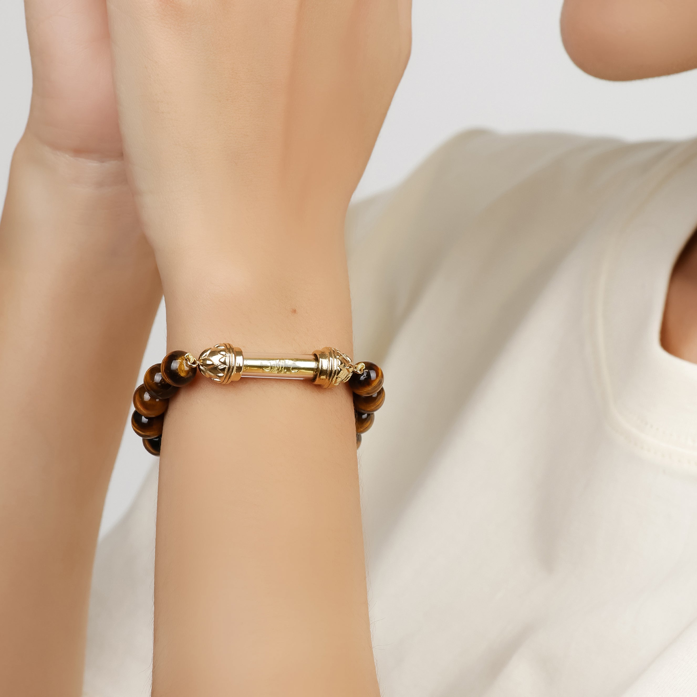 Tiger Eye Bracelet with Sacred Golden Takrut Amulet AAA – Attract Luck
