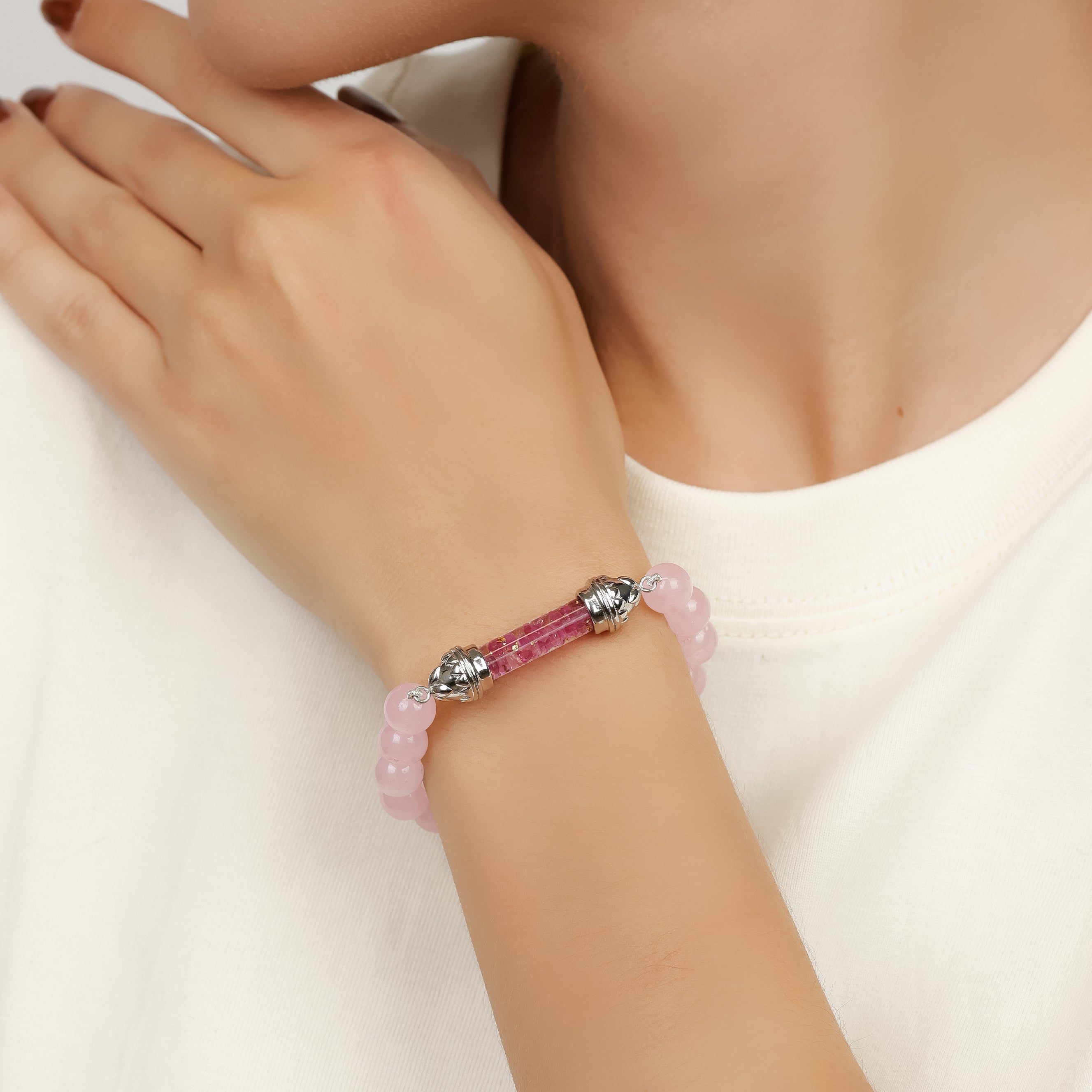 Rose Quartz and Ruby Sacred Amulet Bracelet AAA - Love and Emotional Healing