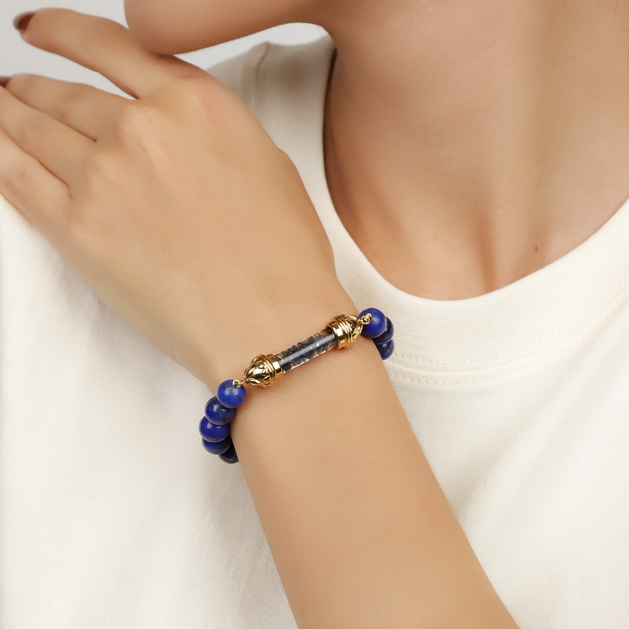 Lapis lazuli Bracelet with Sacred Sapphire Amulet AAA - Serenity and Balance