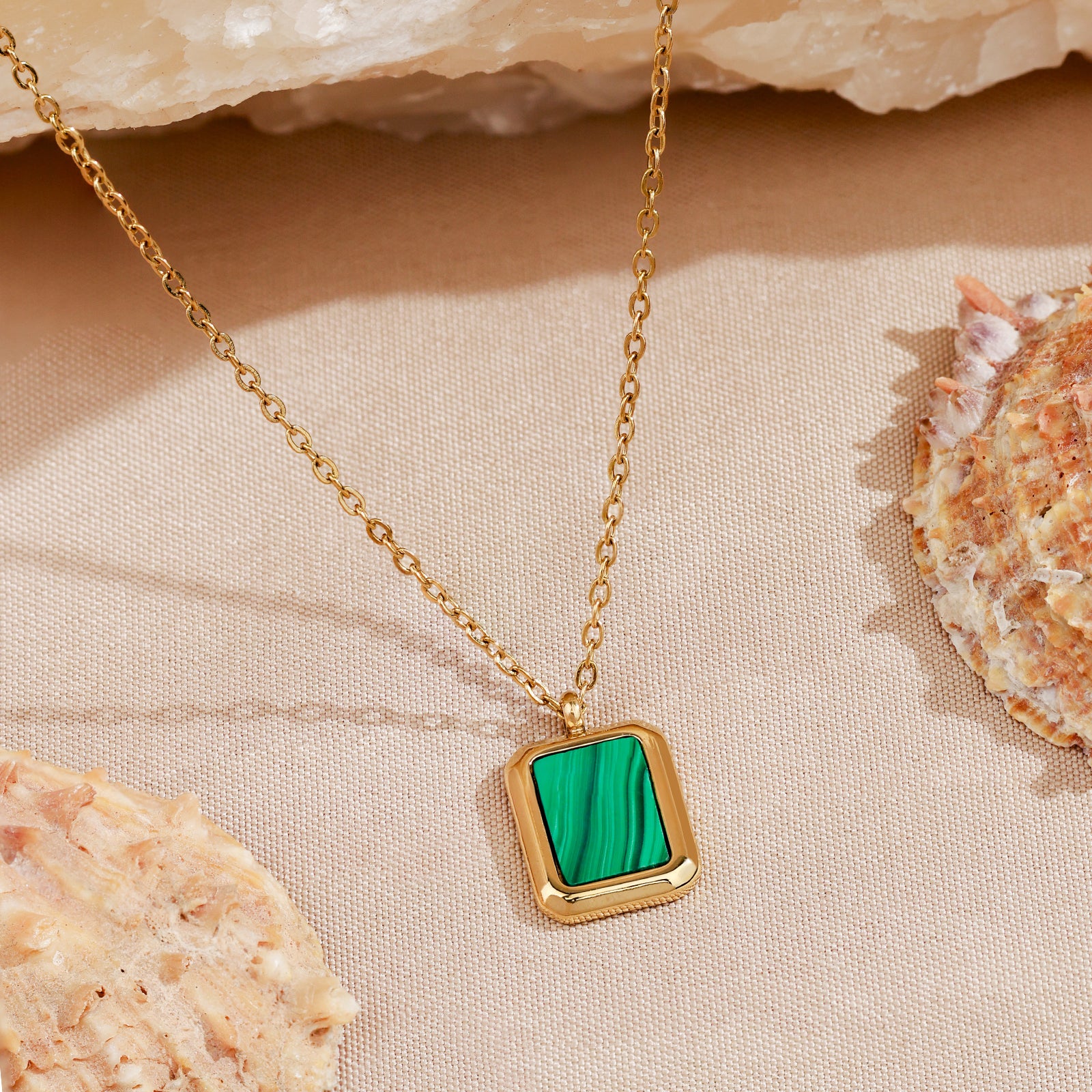 Naos Necklace – Malachite & 18K Gold Finish