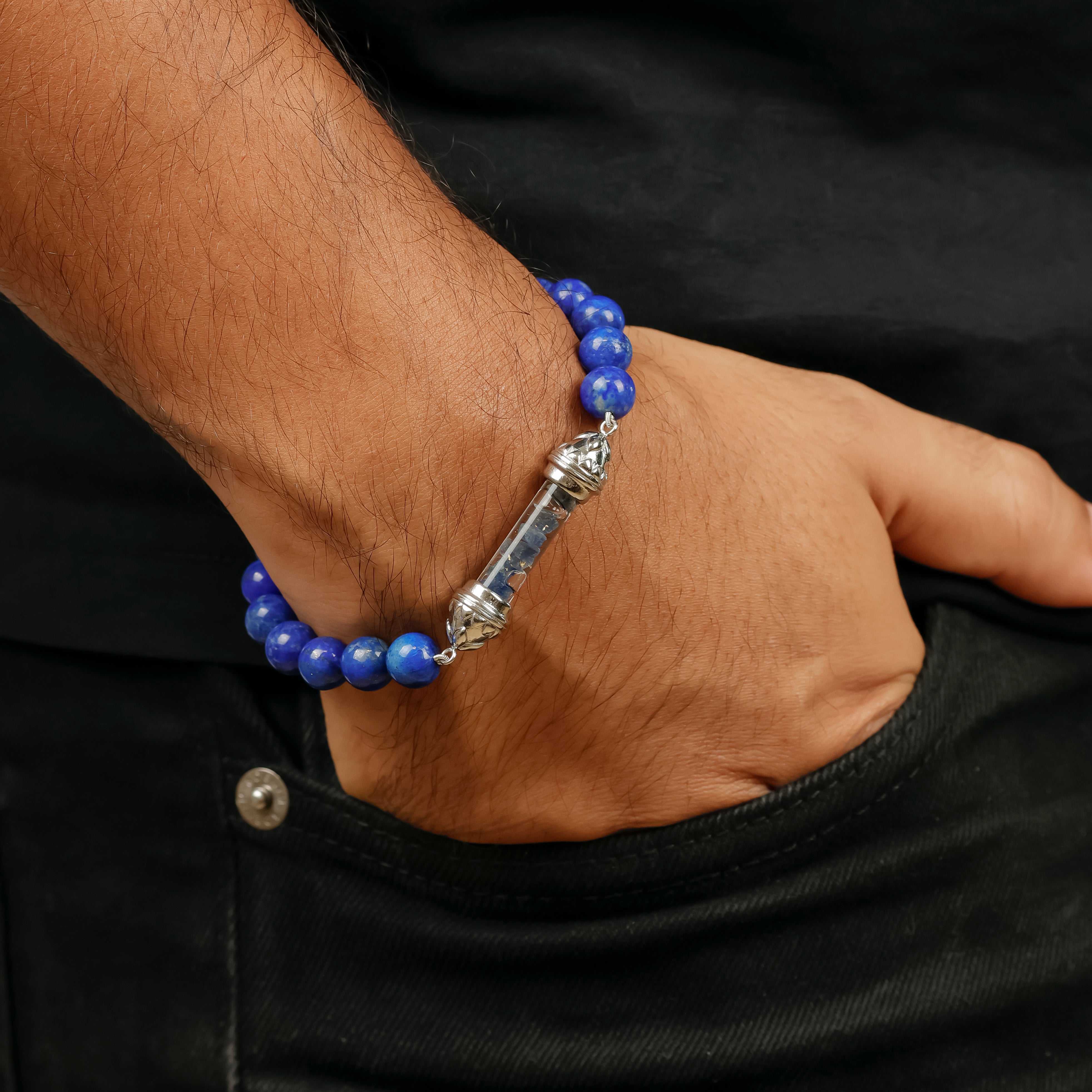 Lapis Lazuli Bracelet with Sacred Sapphire Amulet – Serenity and Balance