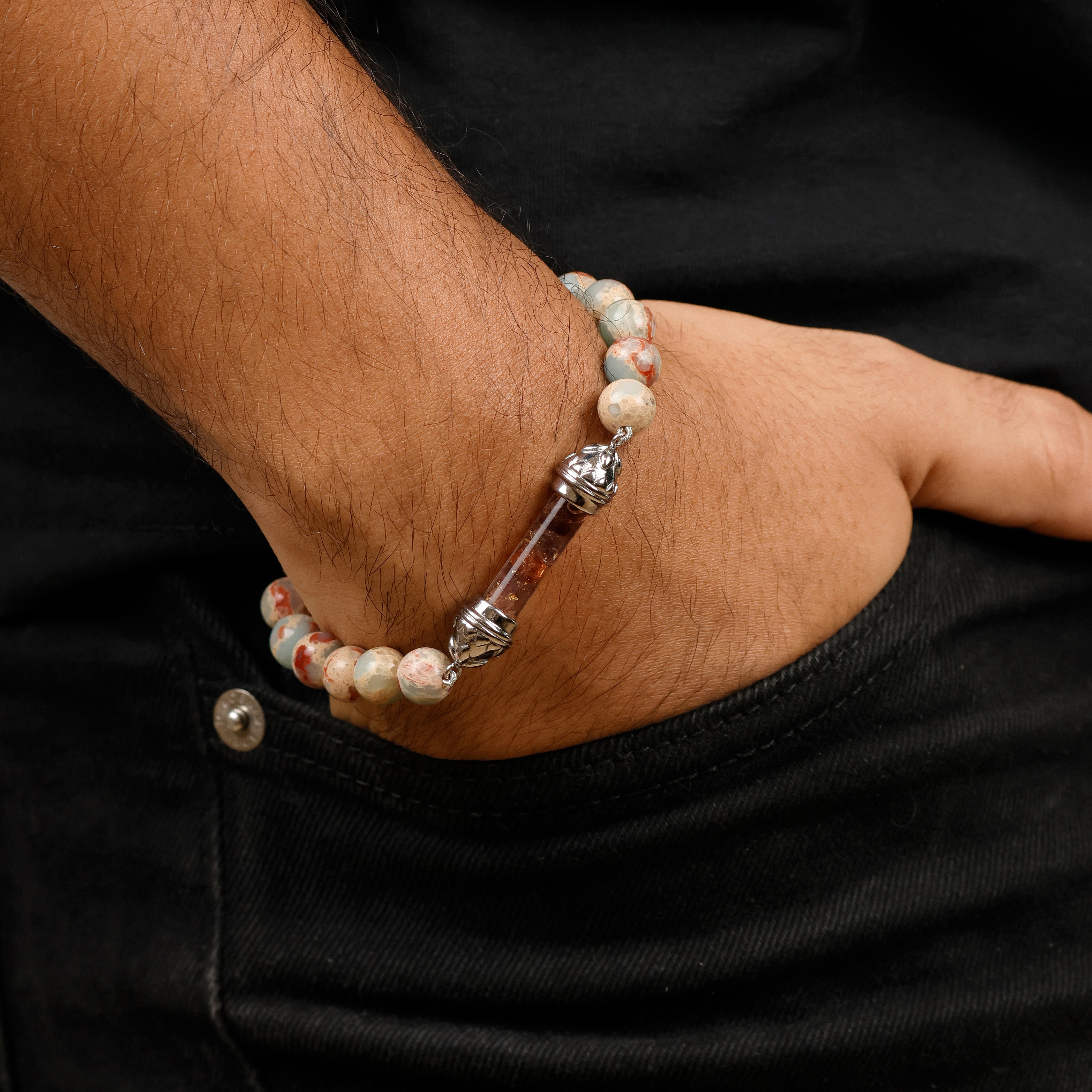 Shoushan Jasper Bracelet with Sacred Spinel Amulet – Emotional Stability and Creativity