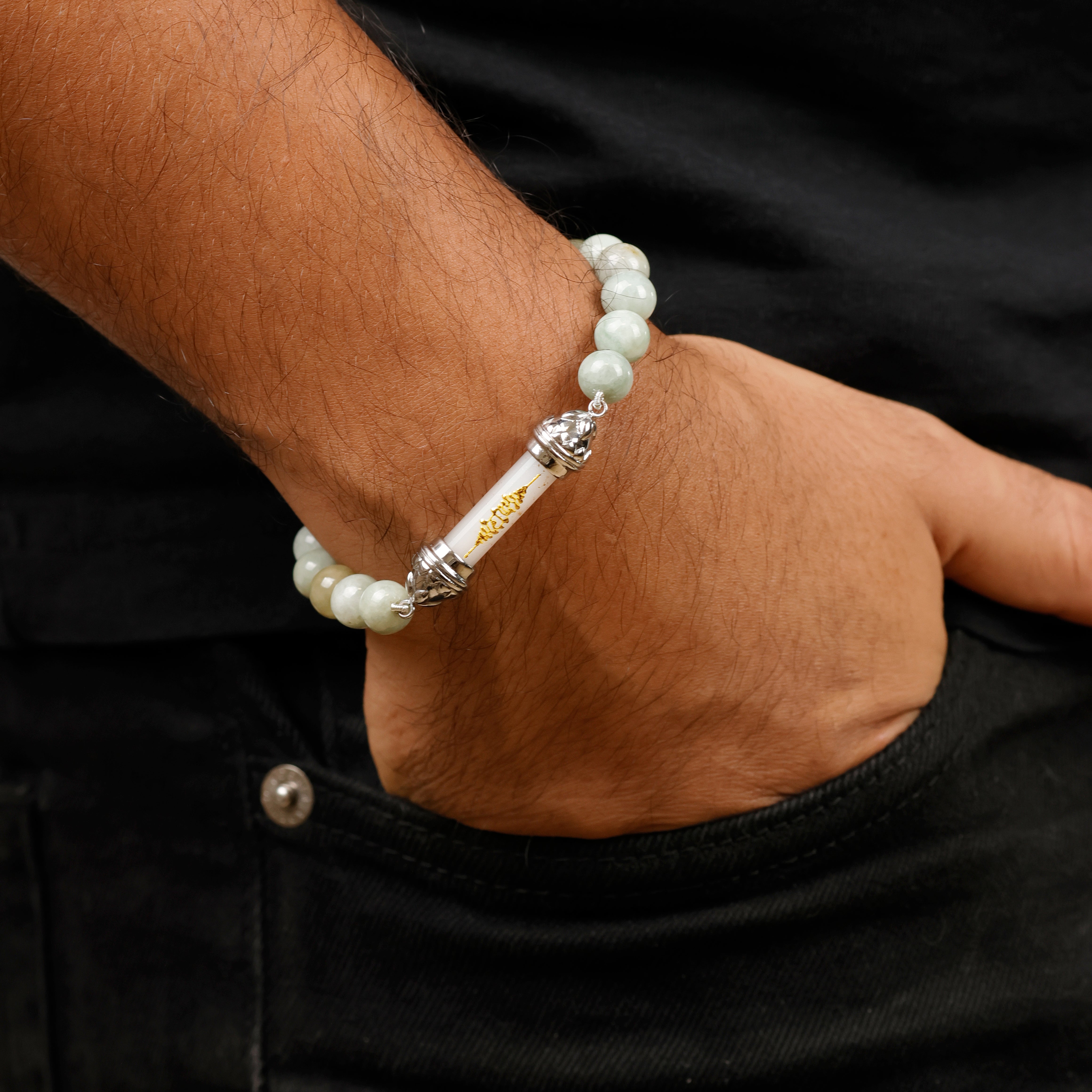 Jade Bracelet with Sacred Takrut Amulet with Beeswax – Prosperity and Wealth