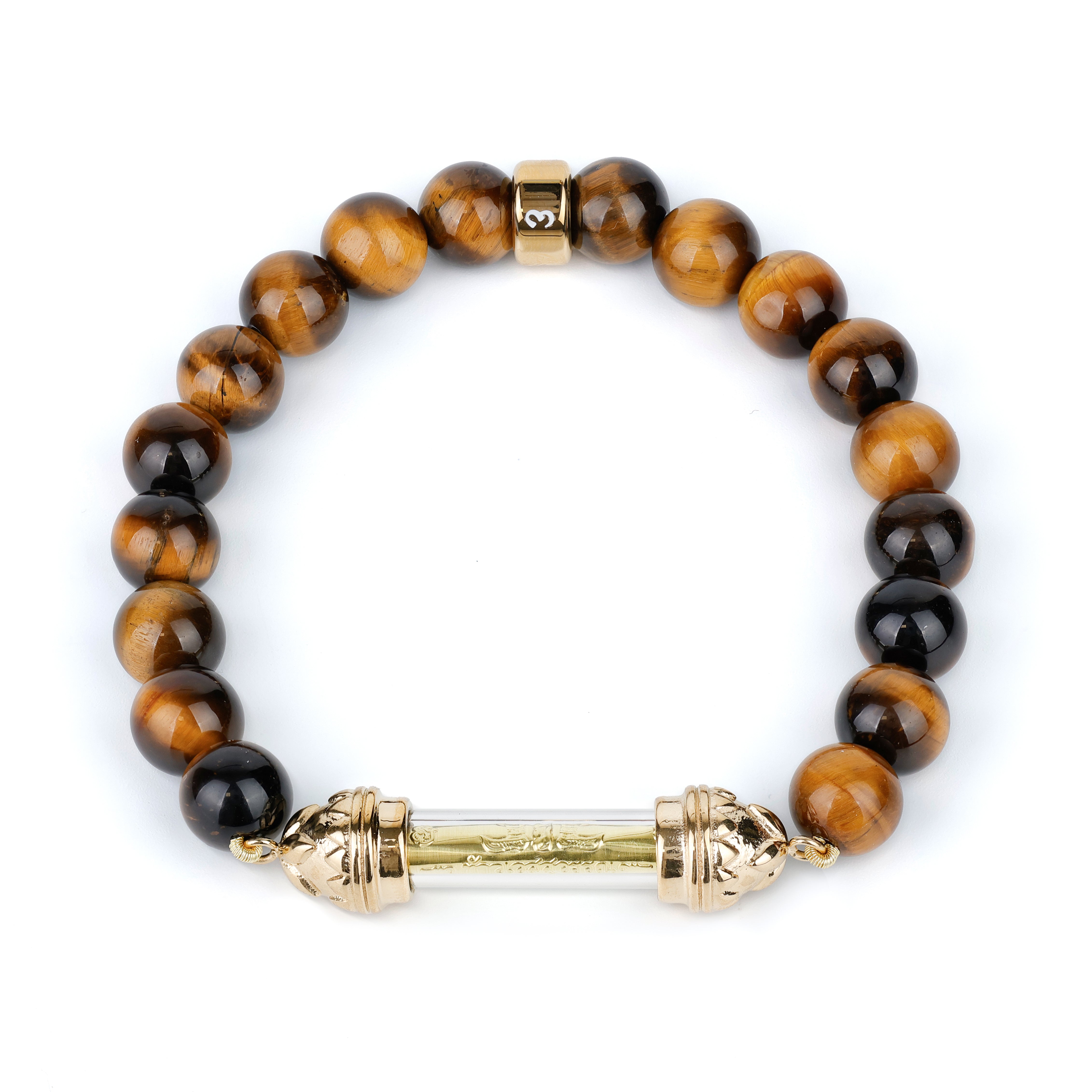 Tiger Eye Bracelet with Sacred Golden Takrut Amulet – Attract Luck