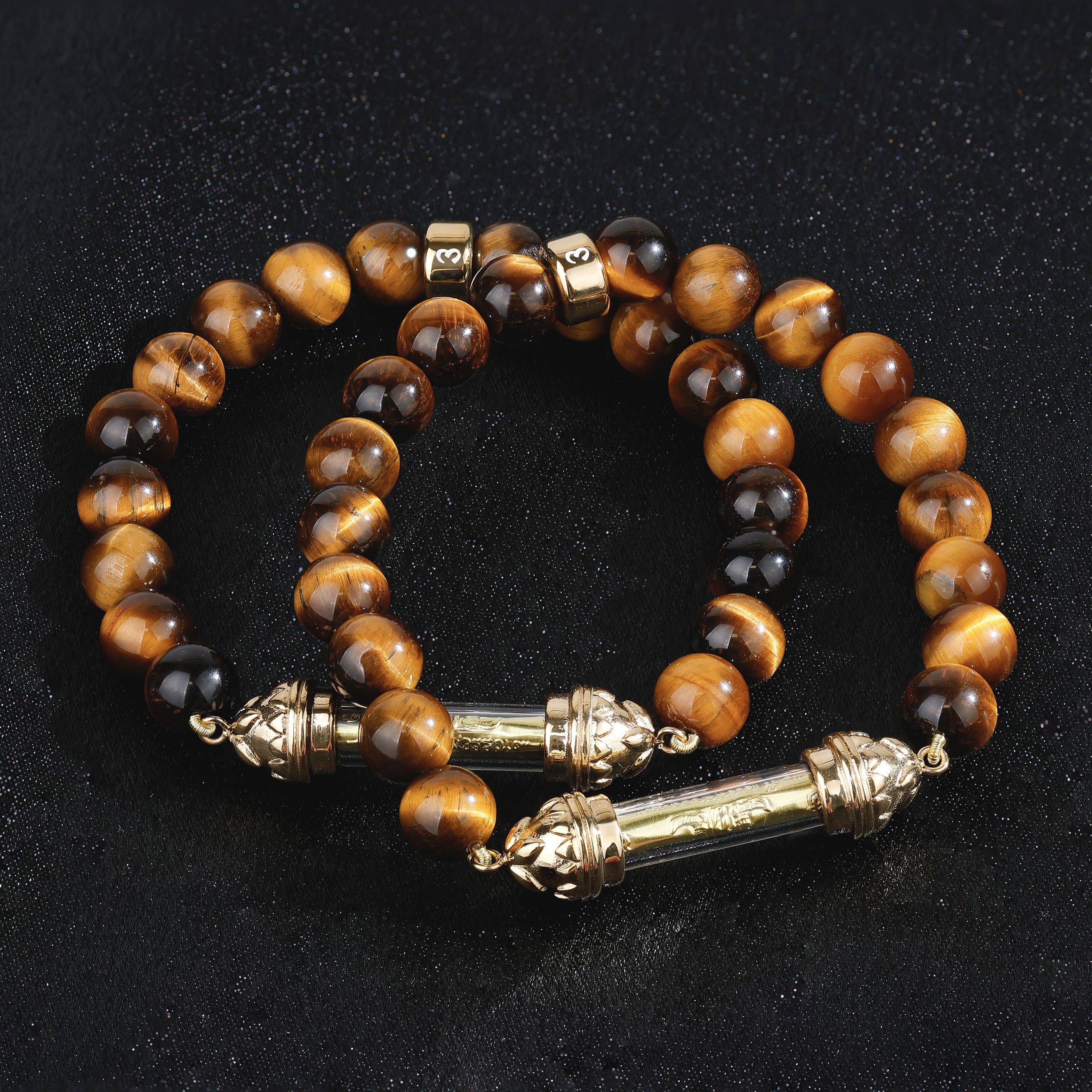 Tiger Eye Bracelet with Sacred Golden Takrut Amulet – Attract Luck