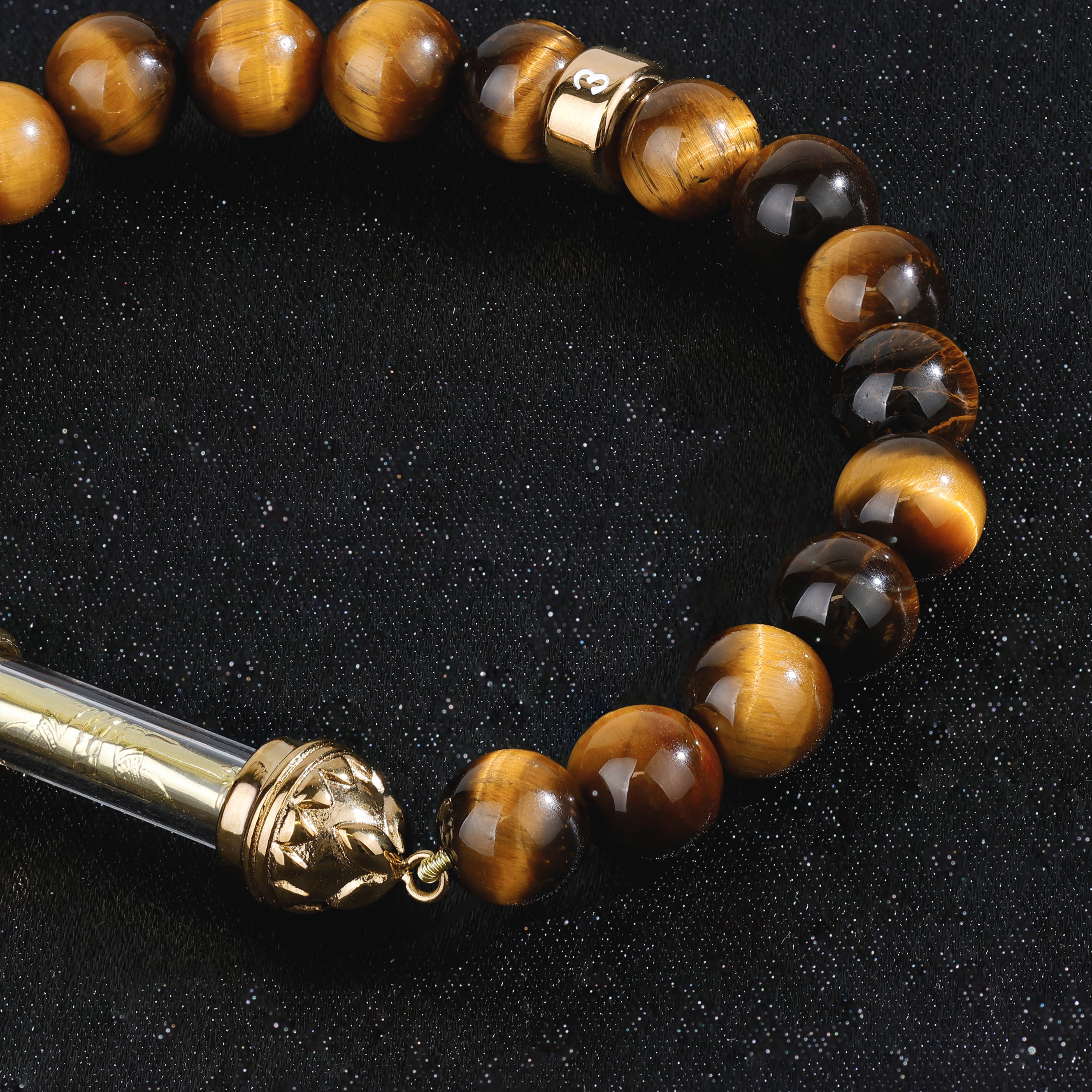 Tiger Eye Bracelet with Sacred Golden Takrut Amulet – Attract Luck