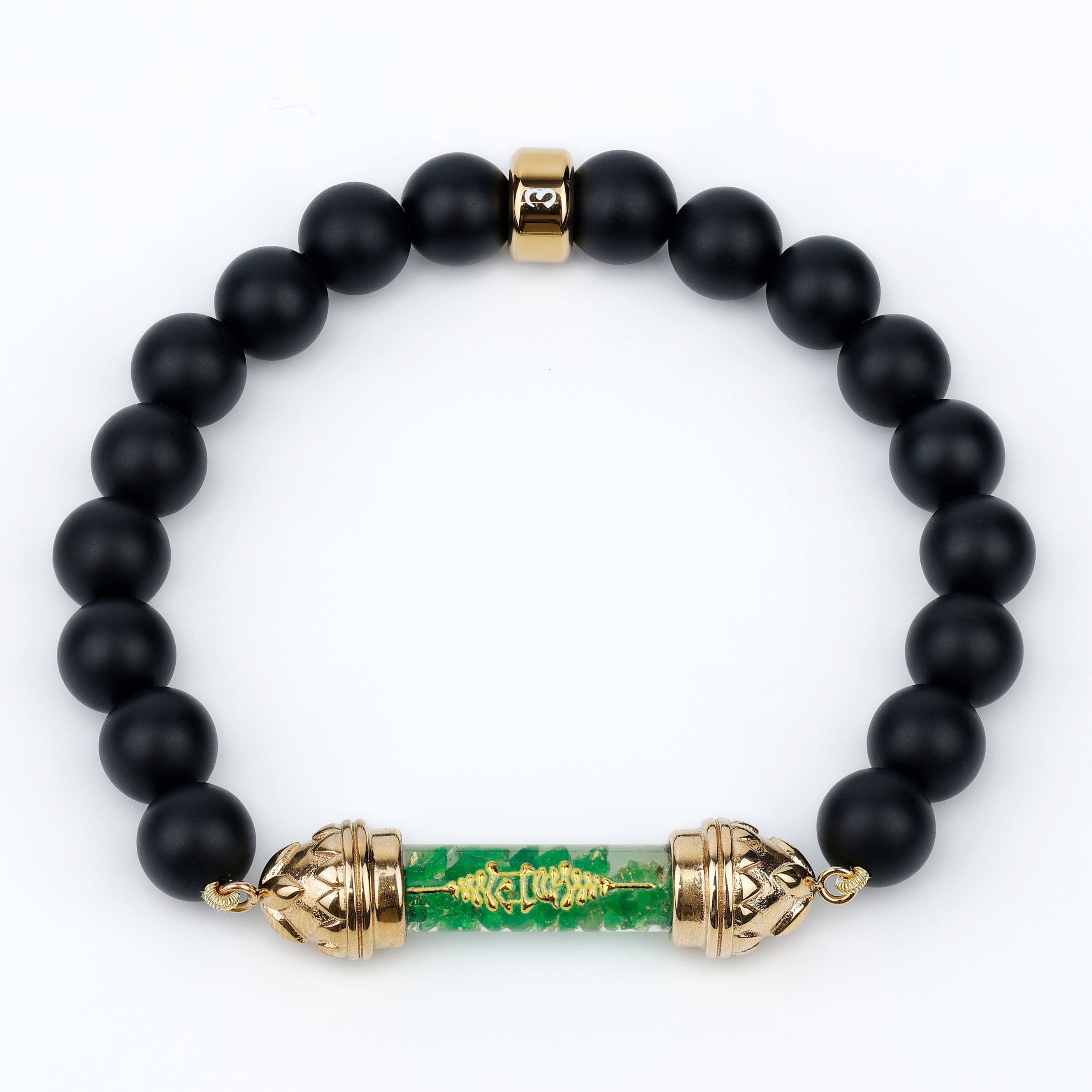 Onyx Bracelet with Sacred Tsavorite Amulet – Strength and Protection