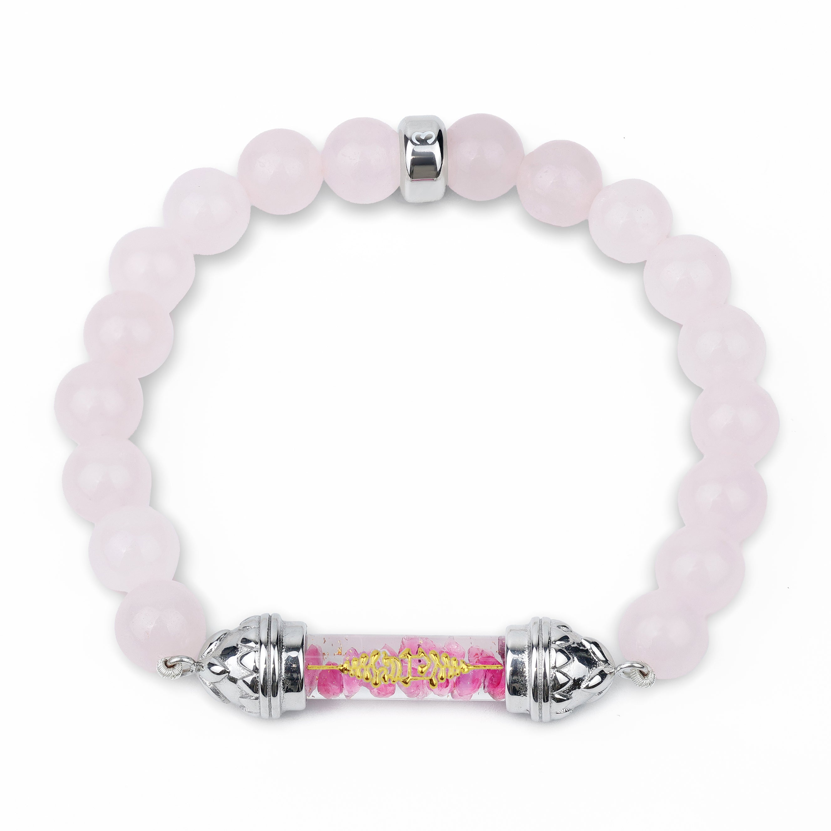 Rose Quartz Bracelet with Sacred Ruby Amulet – Love and Emotional Healing