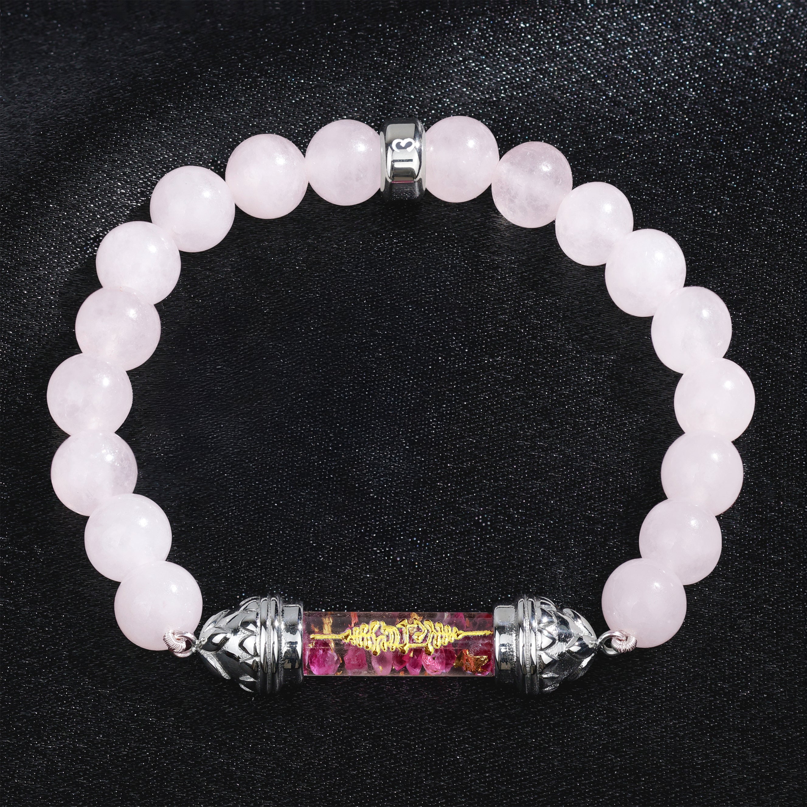 Rose Quartz Bracelet with Sacred Ruby Amulet – Love and Emotional Healing