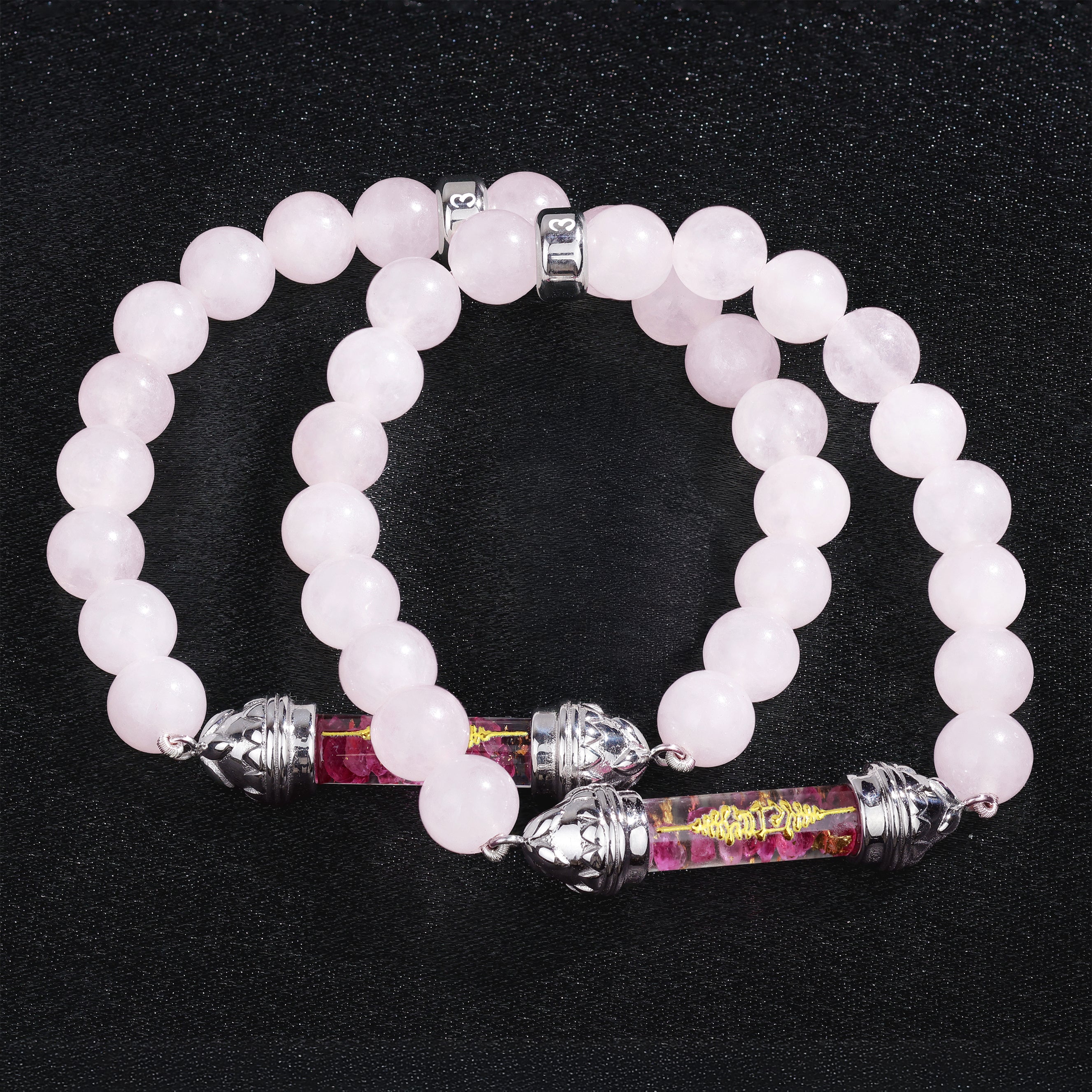 Rose Quartz Bracelet with Sacred Ruby Amulet – Love and Emotional Healing
