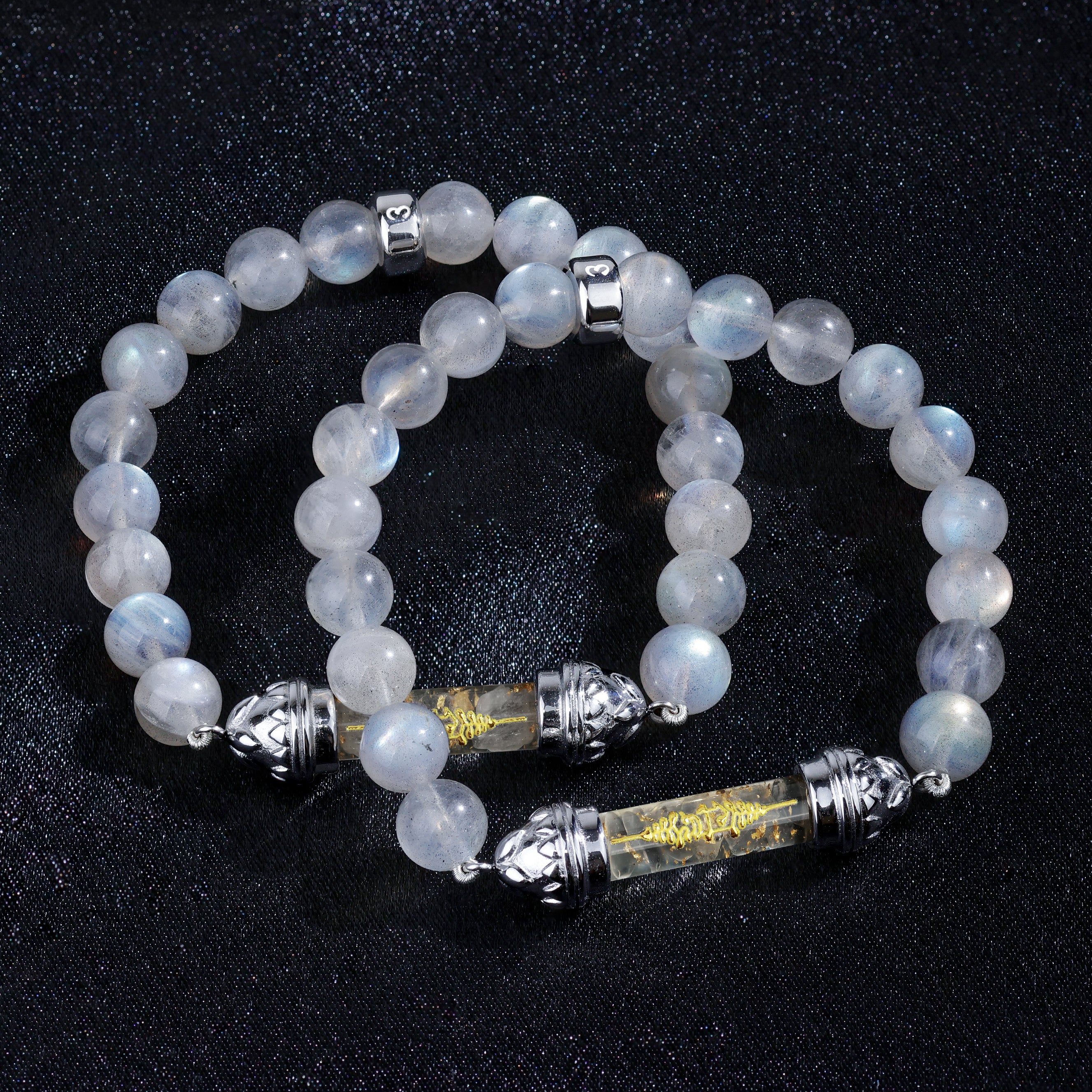 Labradorite Bracelet with Sacred Clear Quartz Silver Amulet AAA - Transformation & Radiance