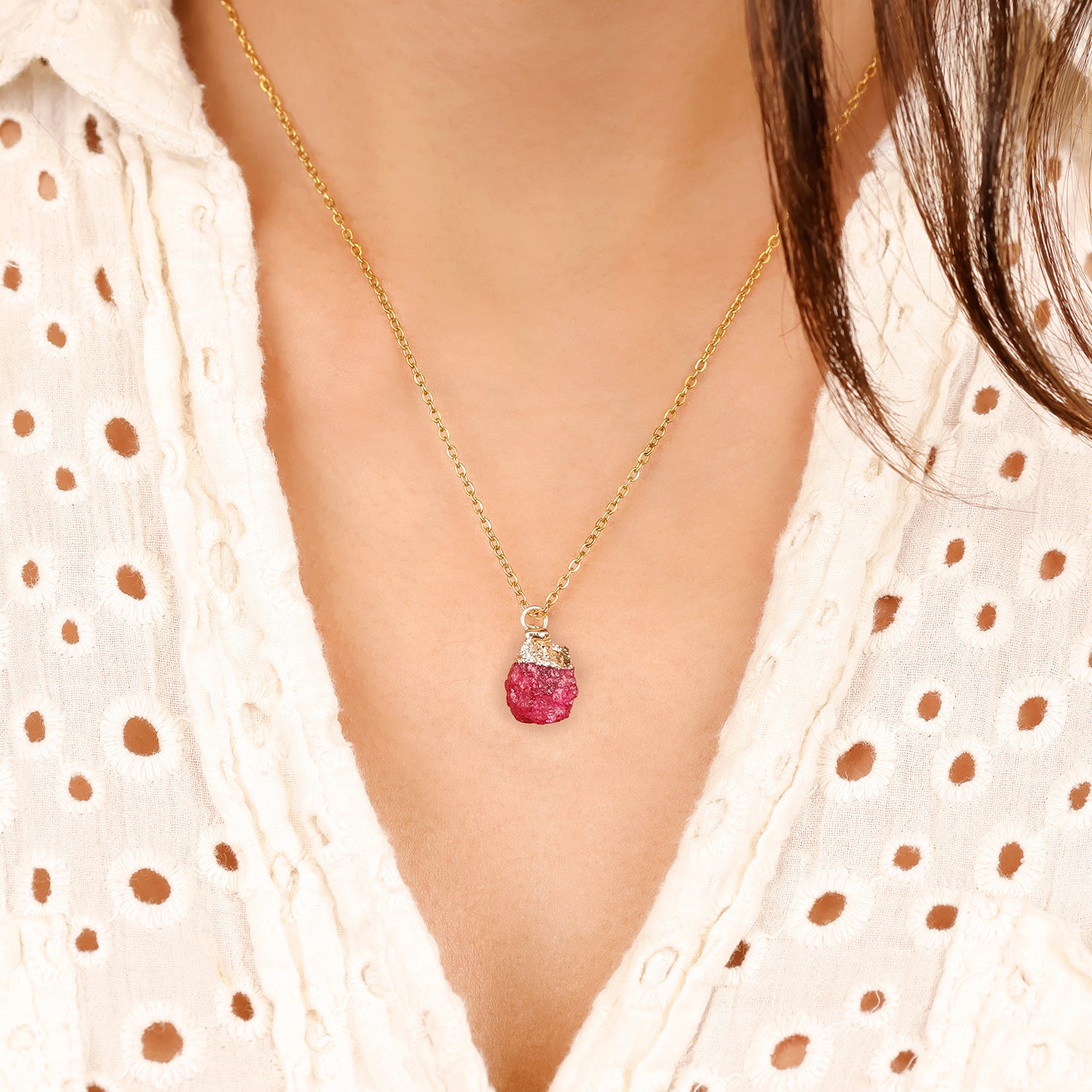 Natural Ruby Necklace – July (Raw Stone)