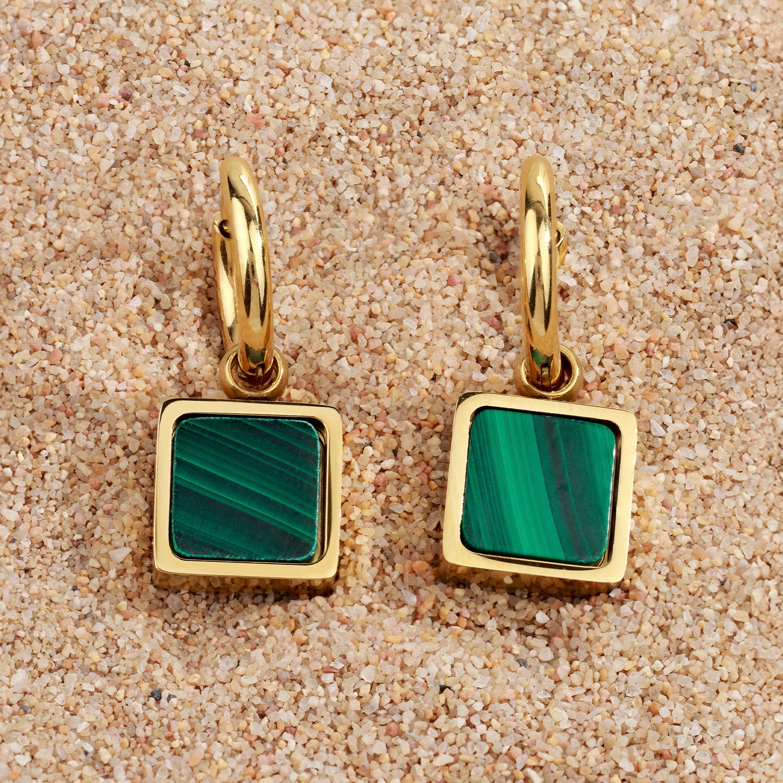Gaia Earrings – Malachite & 18K Gold Hoops