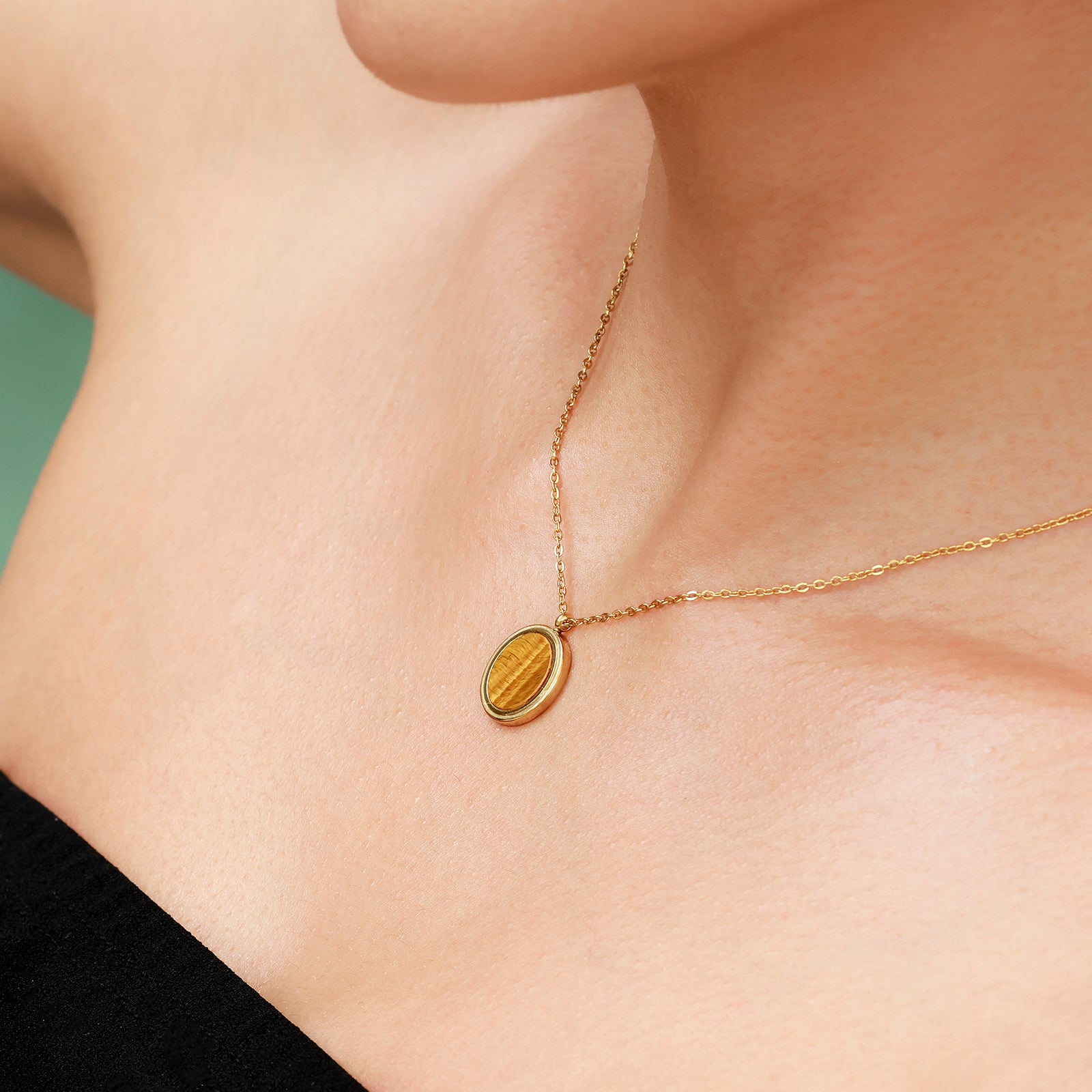 Solea Tiger Necklace – Tiger’s Eye & Engraved Gold Medallion