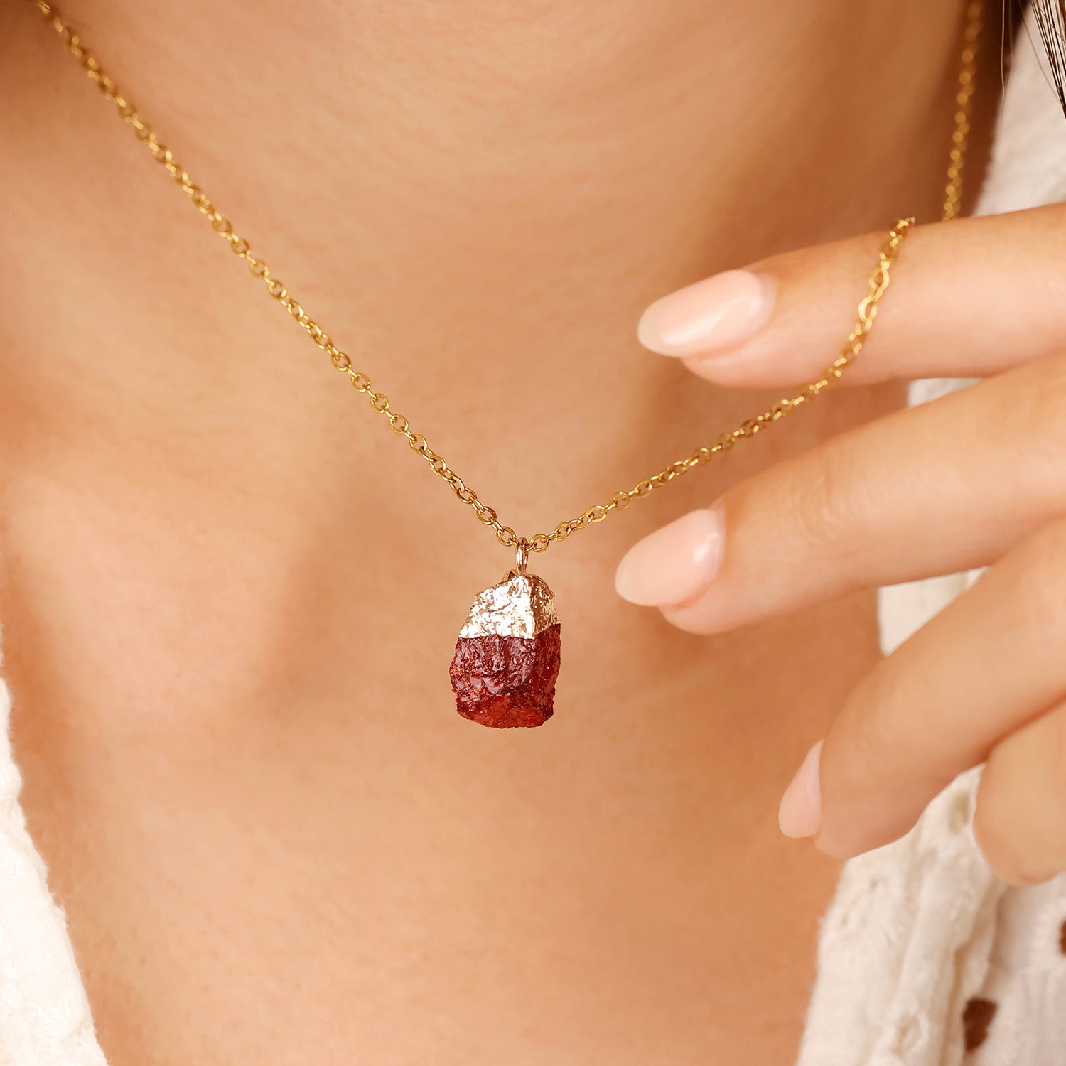 Natural Garnet Necklace – January (Raw Stone)
