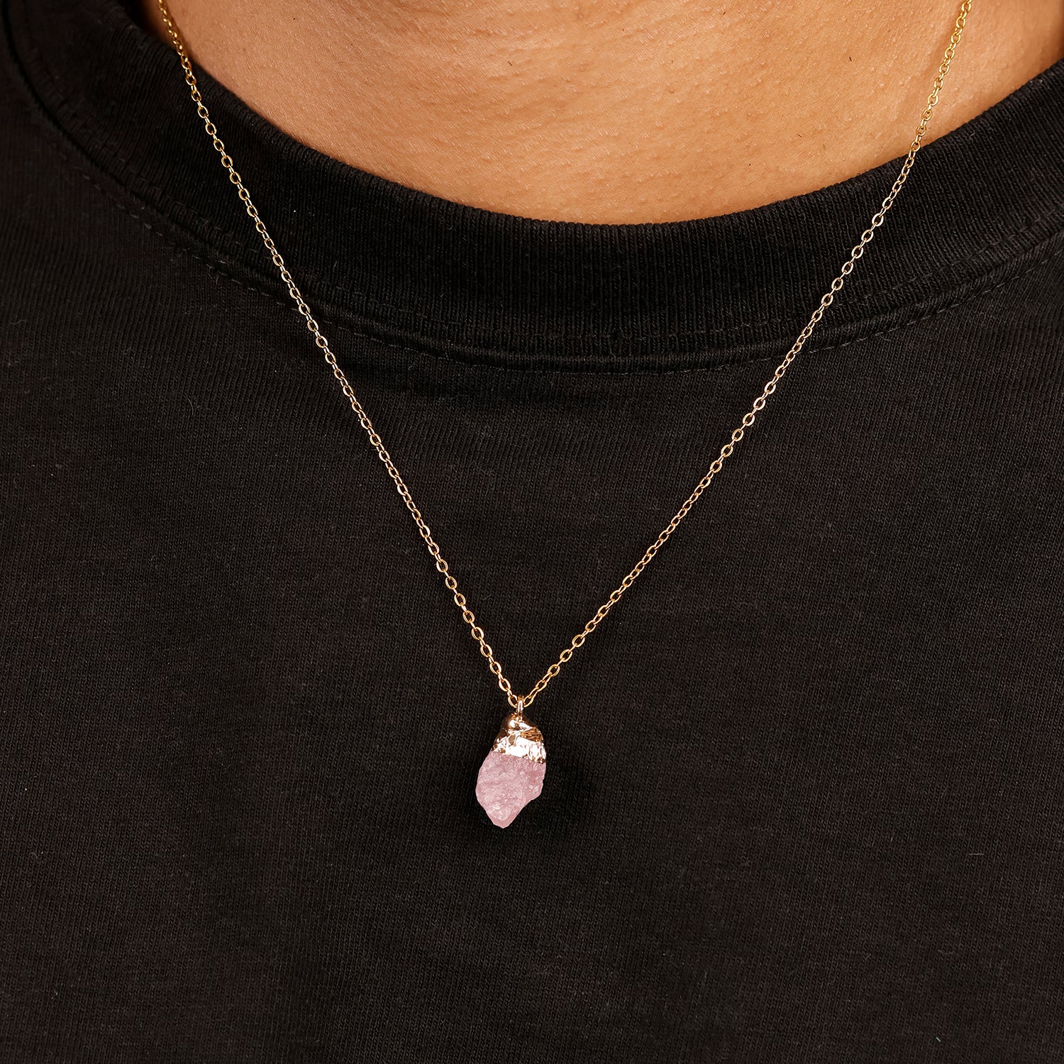 Natural Rose Quartz Necklace – October (Raw Stone)