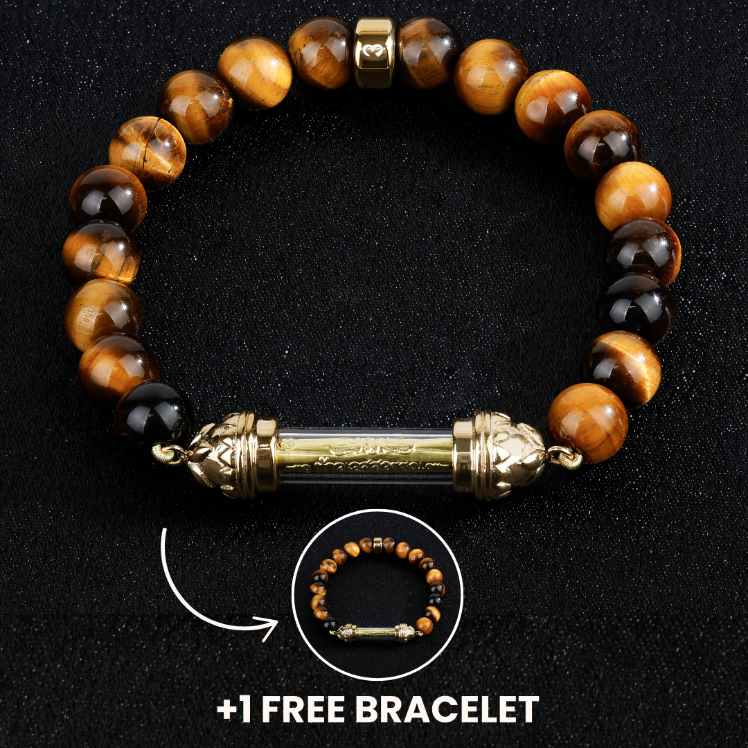 Tiger Eye Bracelet with Sacred Golden Takrut Amulet – Attract Luck