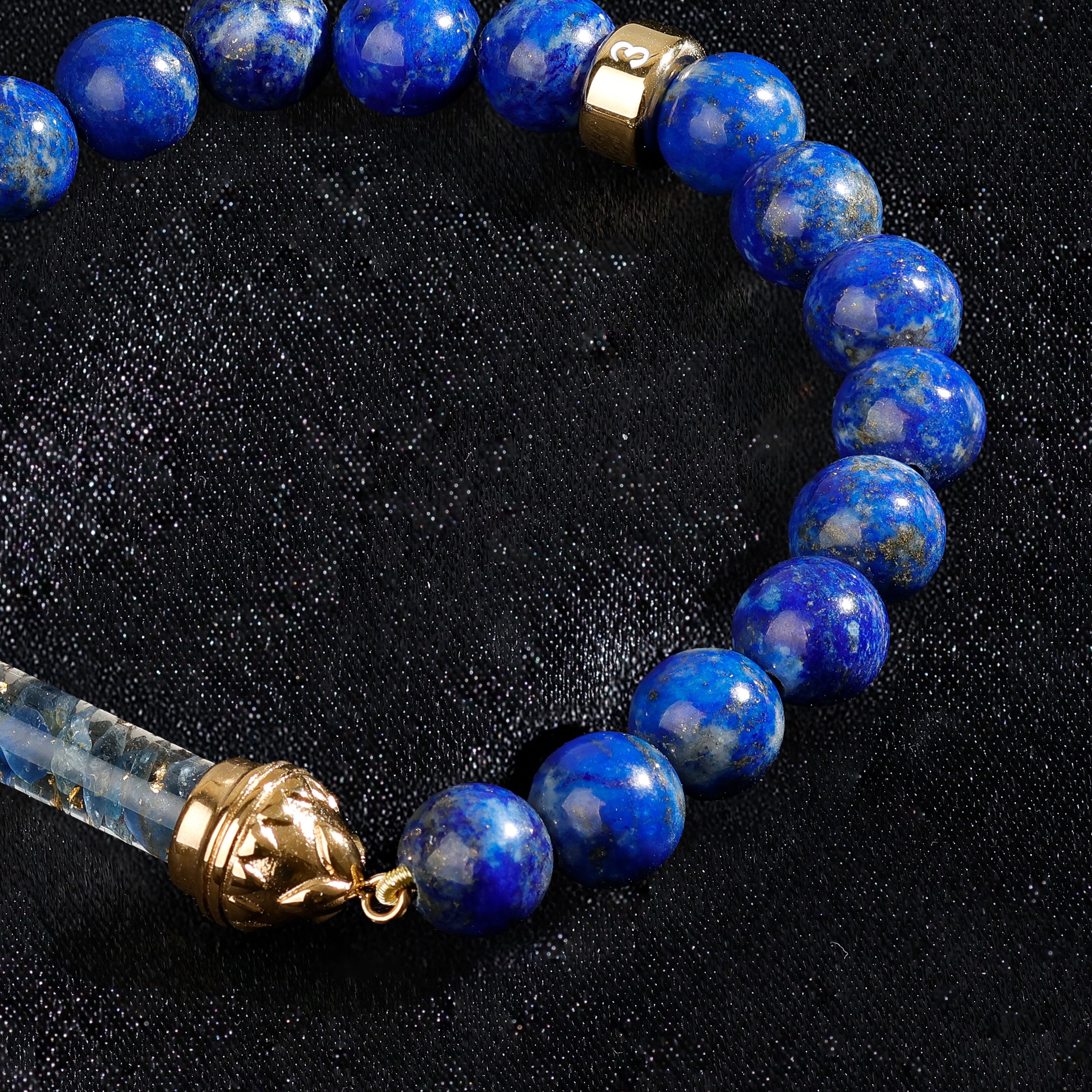 Lapis lazuli Bracelet with Sacred Sapphire Amulet AAA - Serenity and Balance