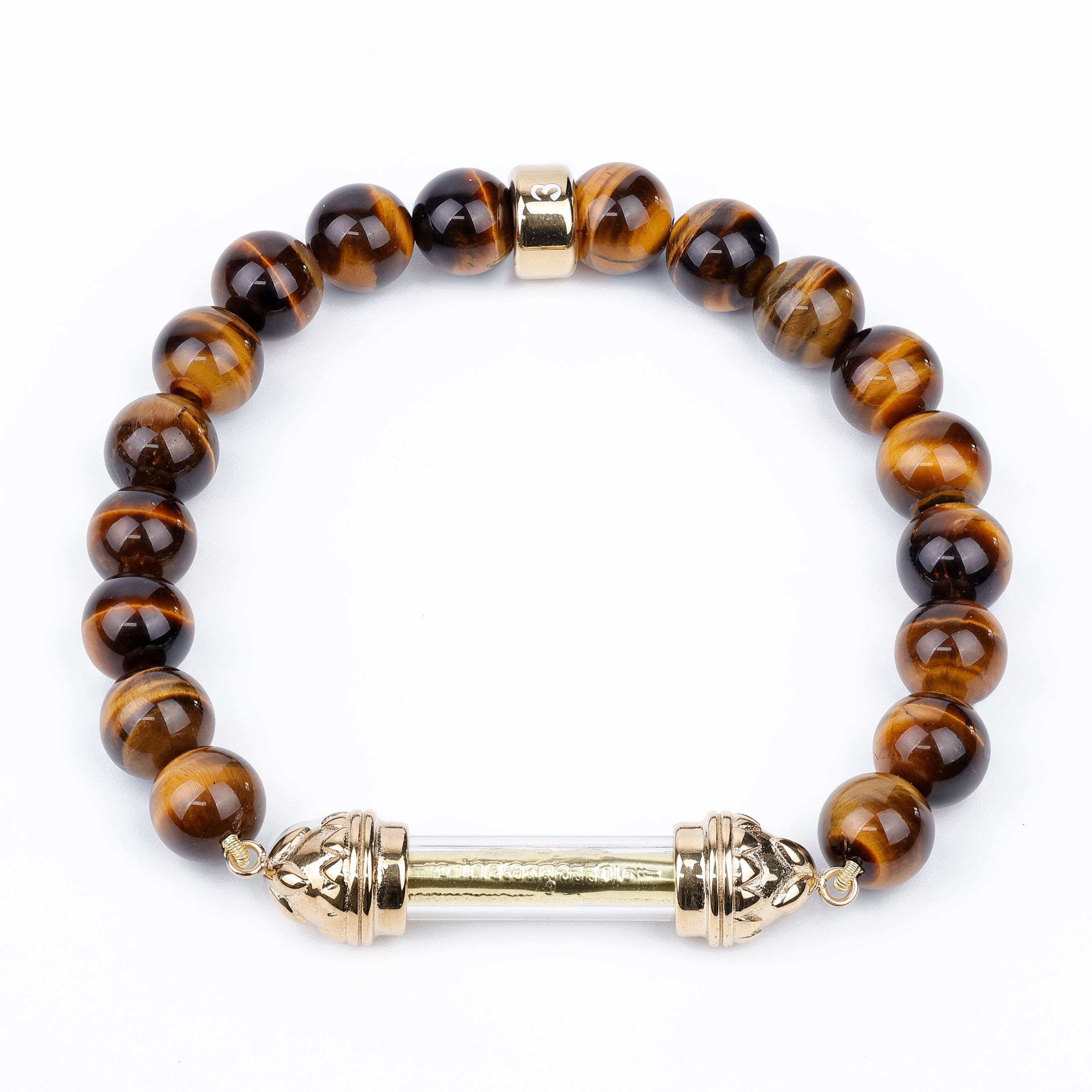 Tiger Eye Bracelet with Sacred Golden Takrut Amulet AAA – Attract Luck