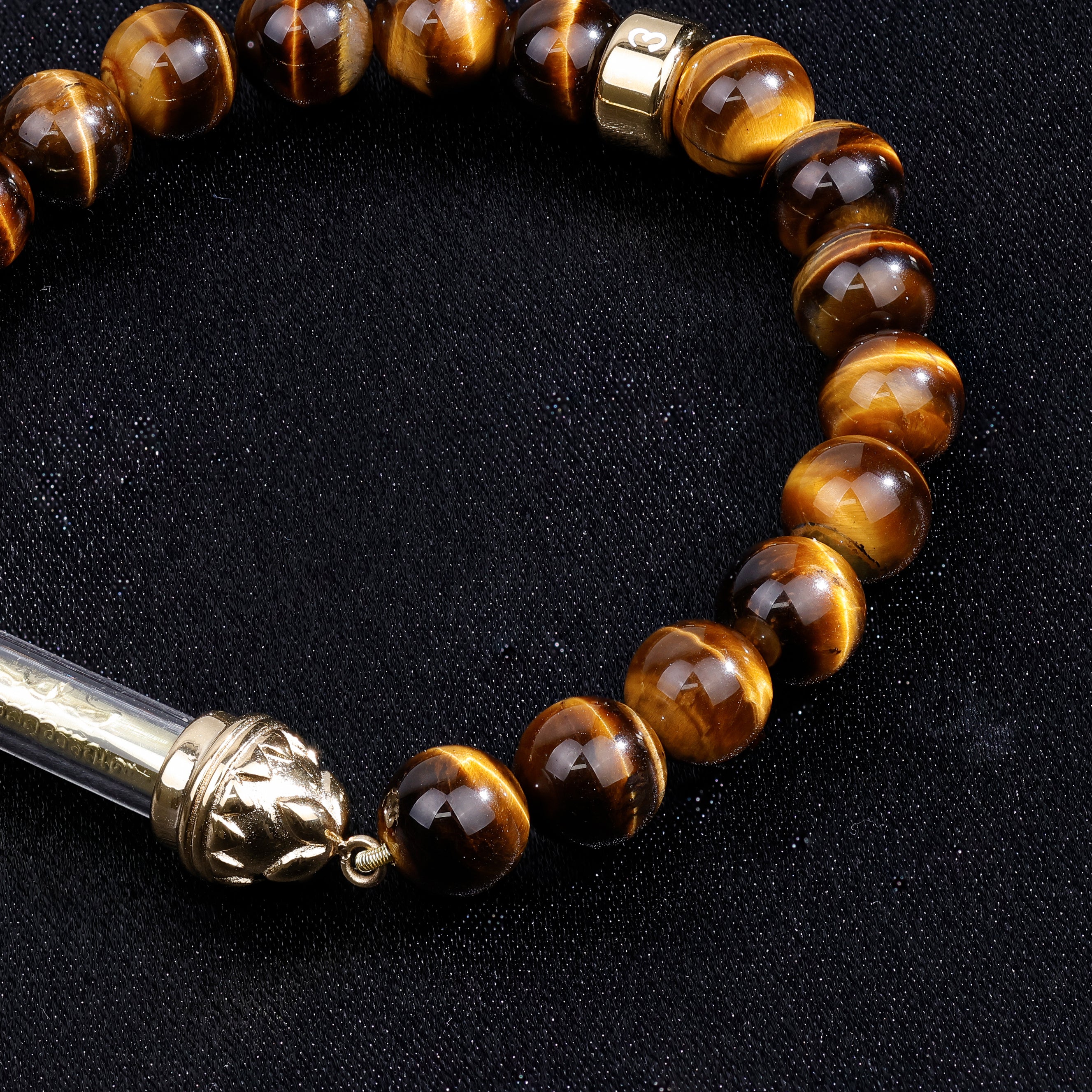 Tiger Eye Bracelet with Sacred Golden Takrut Amulet AAA – Attract Luck
