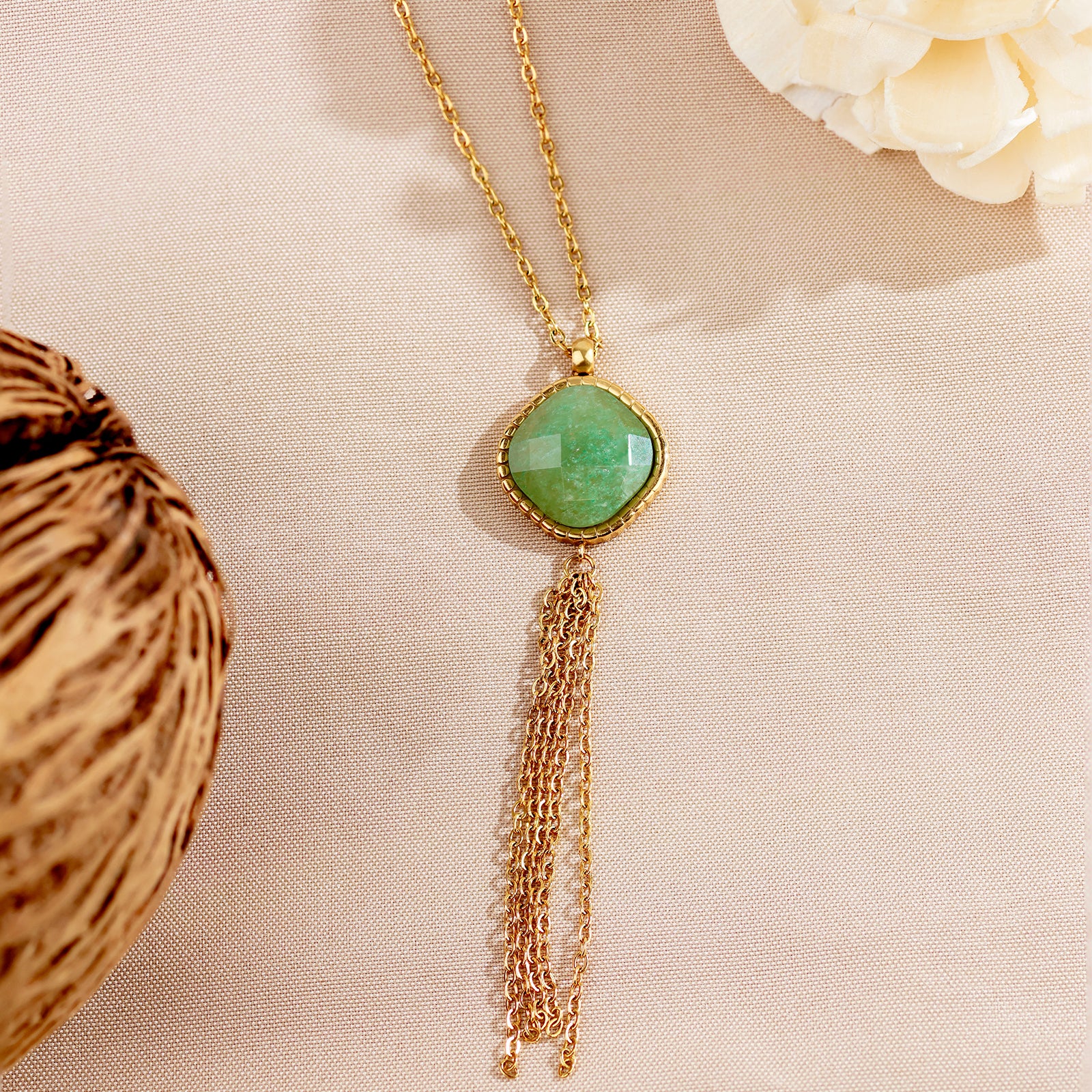 Ondine Necklace – Aventurine & Gold Chains
