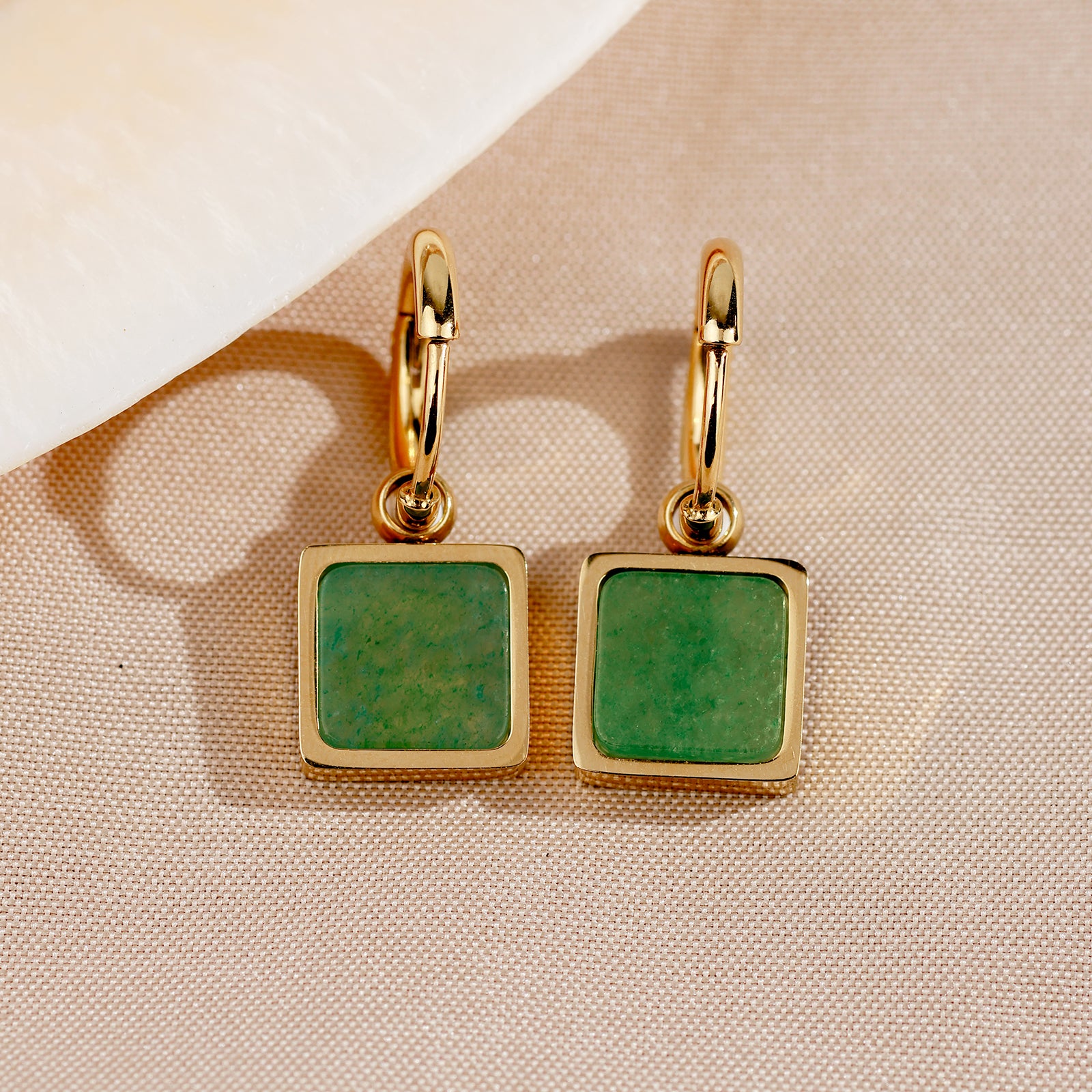 Gaia Earrings – Aventurine & 18K Gold Finish