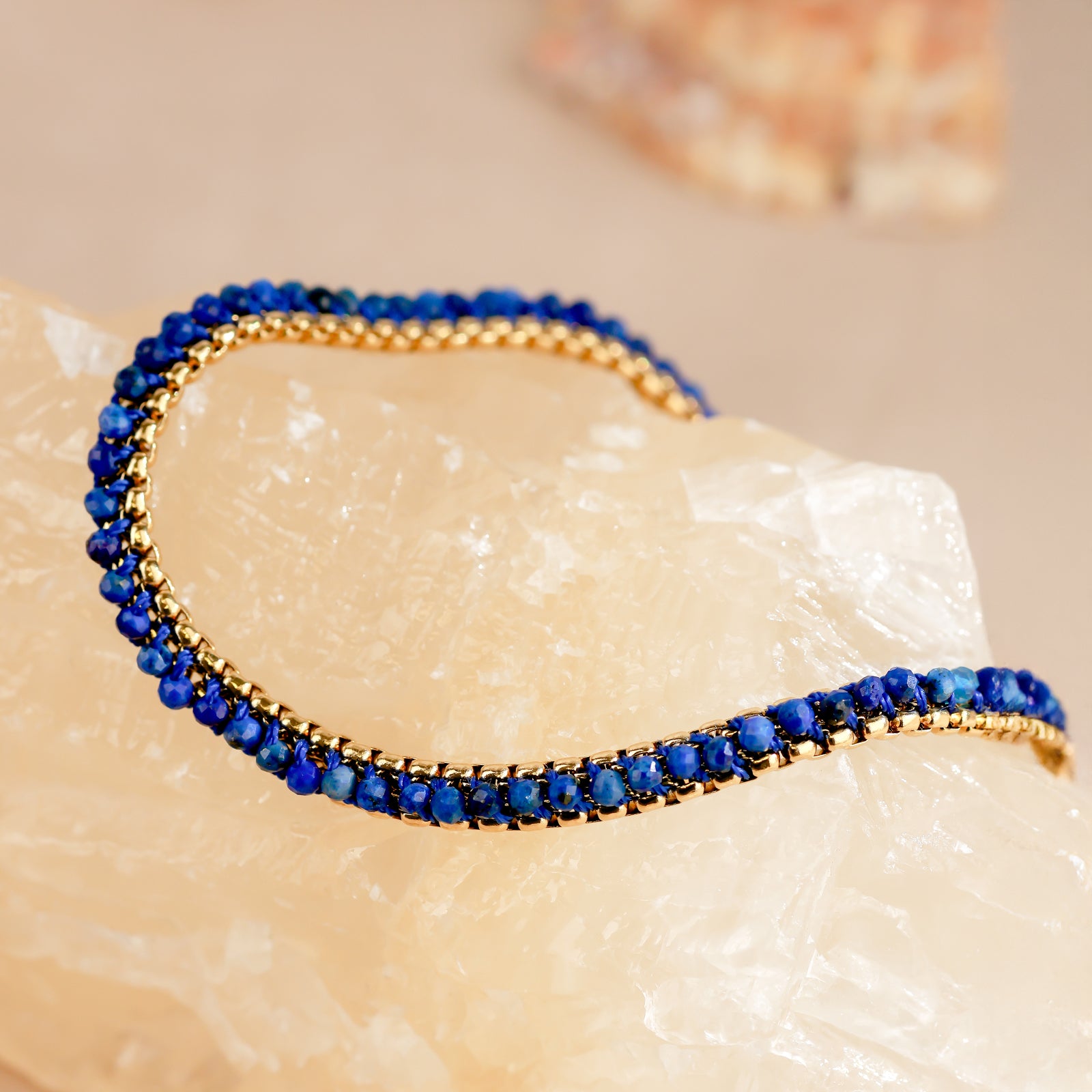 Indra Lapis Bracelet – Braided Lapis Lazuli & 18K Gold Finish
