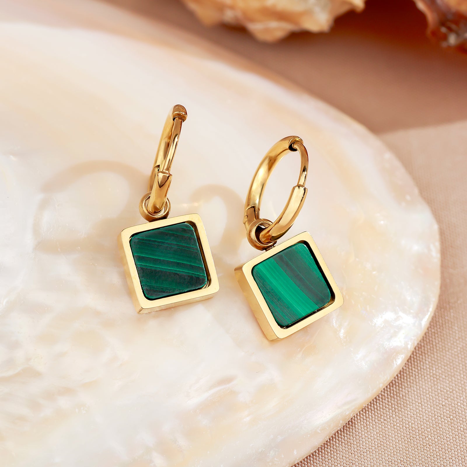 Gaia Earrings – Malachite & 18K Gold Hoops