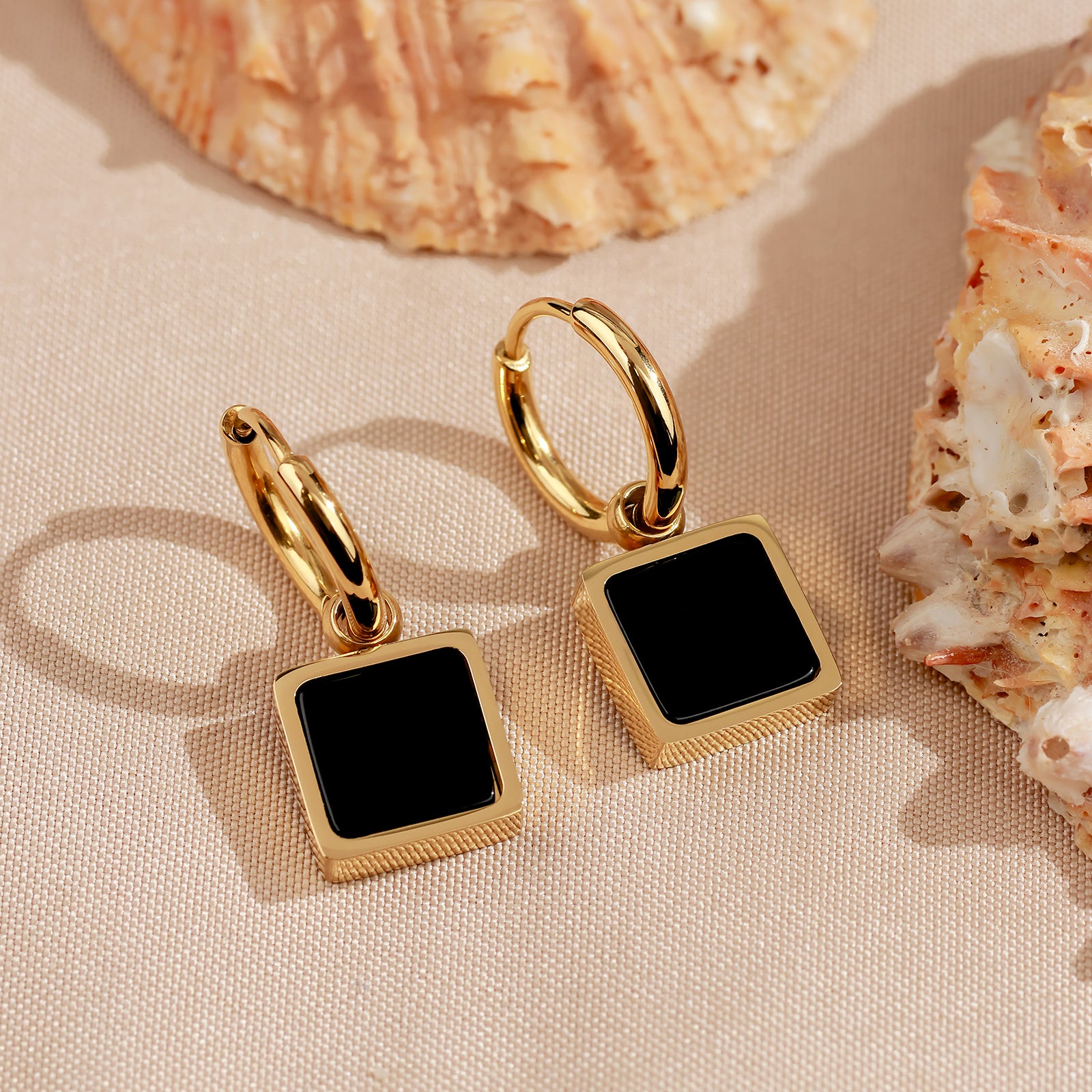 Nocta Onyx Earrings – Onyx Squares & Gold Hoops