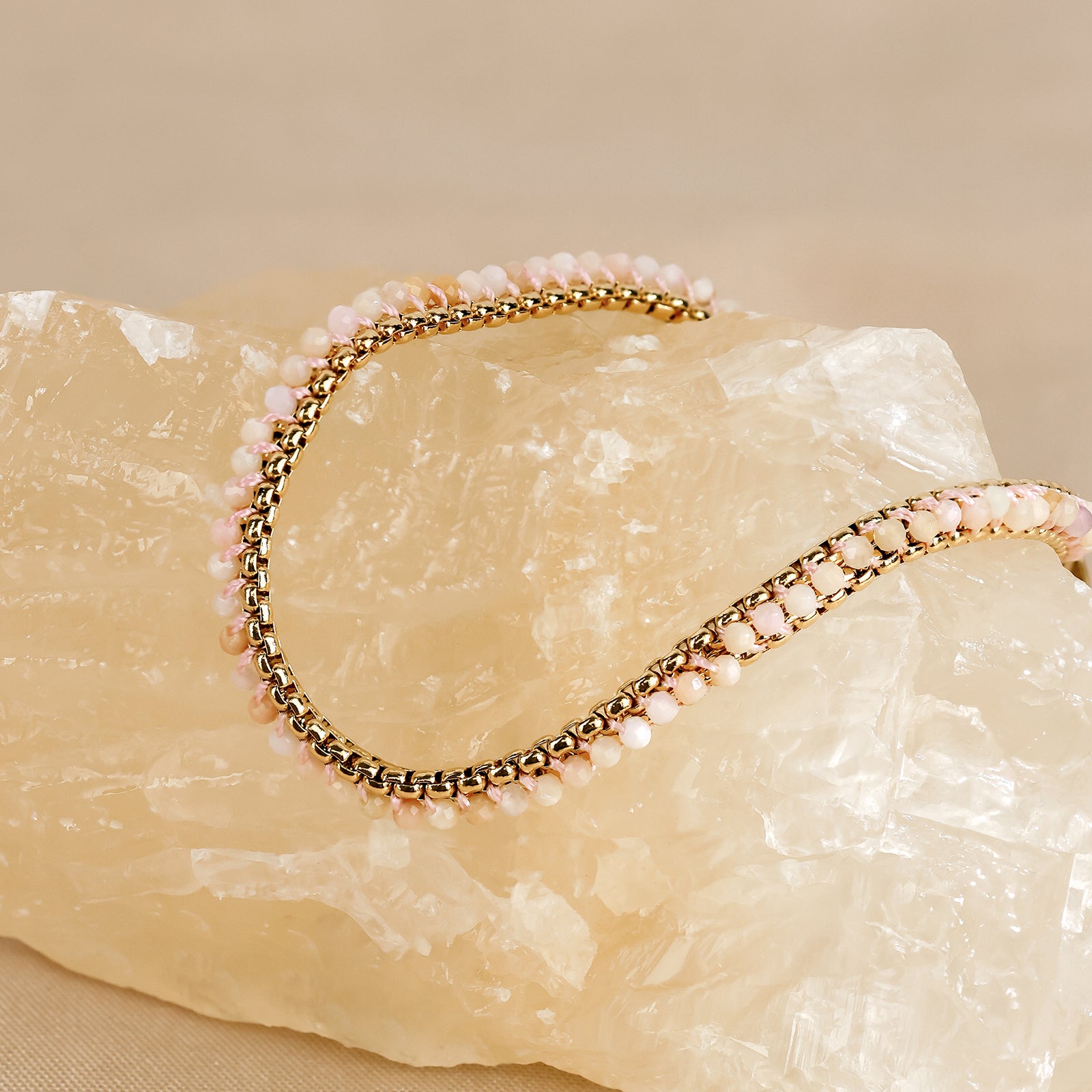 Indra Quartz Bracelet – Braided Rose Quartz & 18K Gold Finish