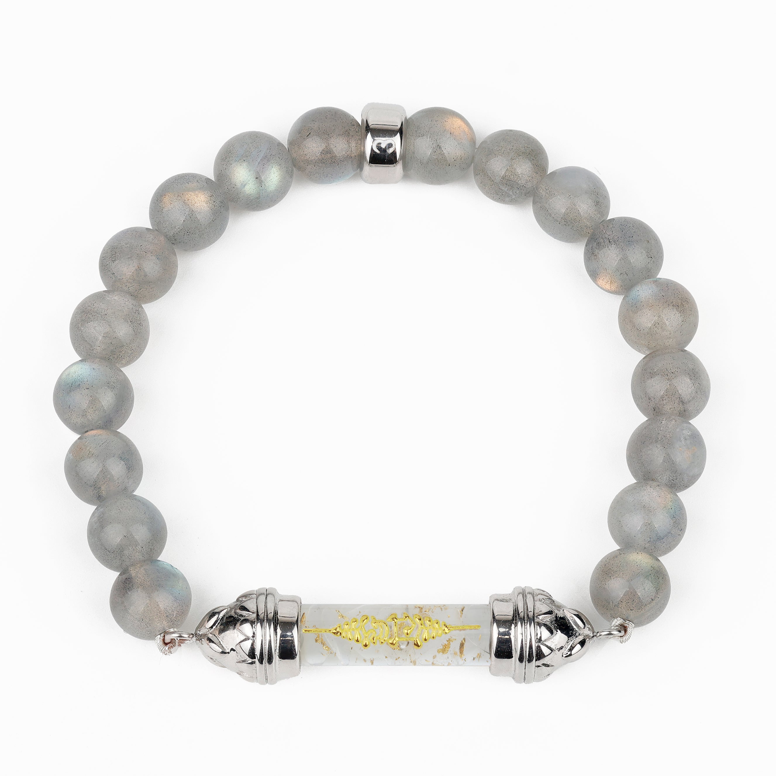 Labradorite Bracelet with Sacred Clear Quartz Silver Amulet AAA - Transformation & Radiance