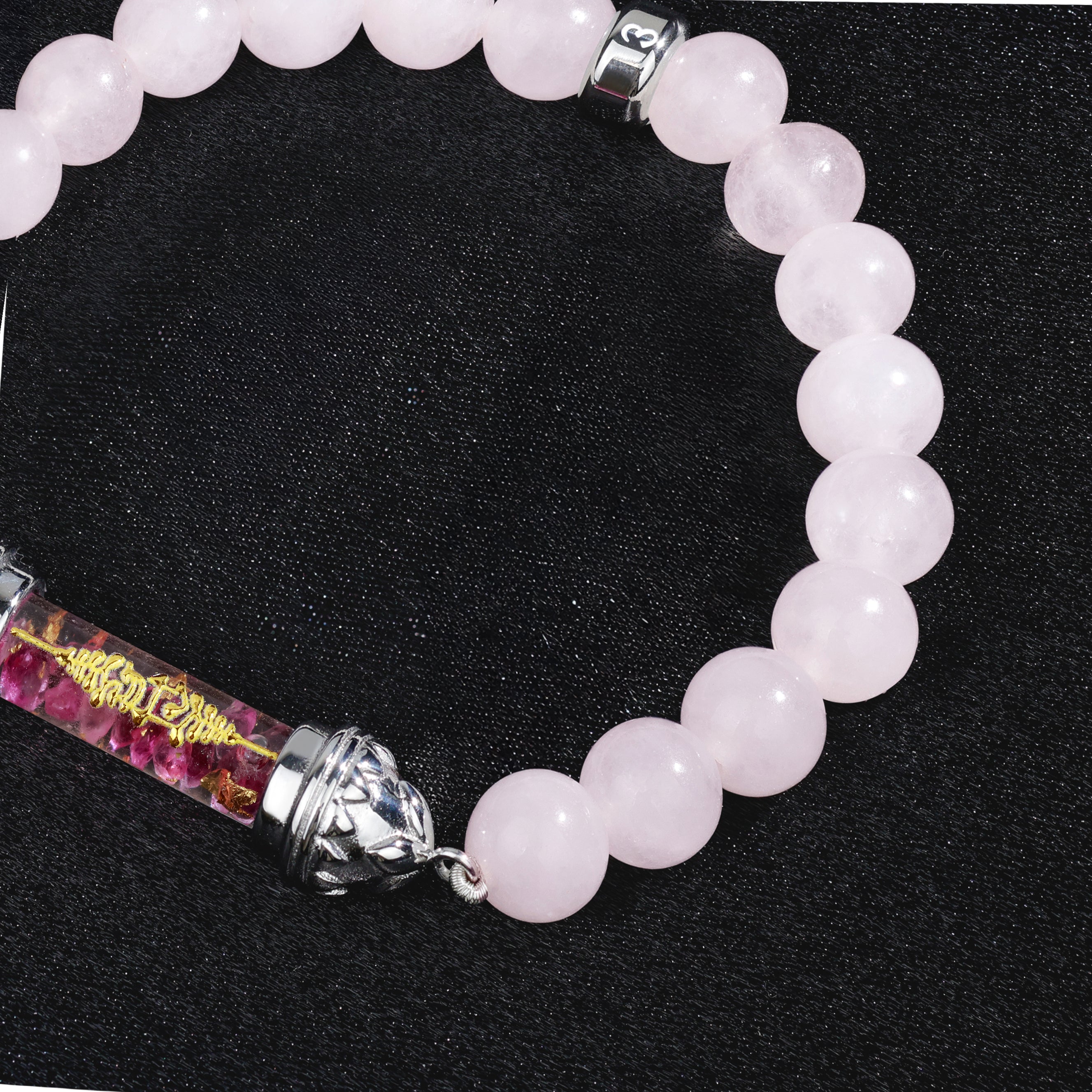 Rose Quartz Bracelet with Sacred Ruby Amulet – Love and Emotional Healing
