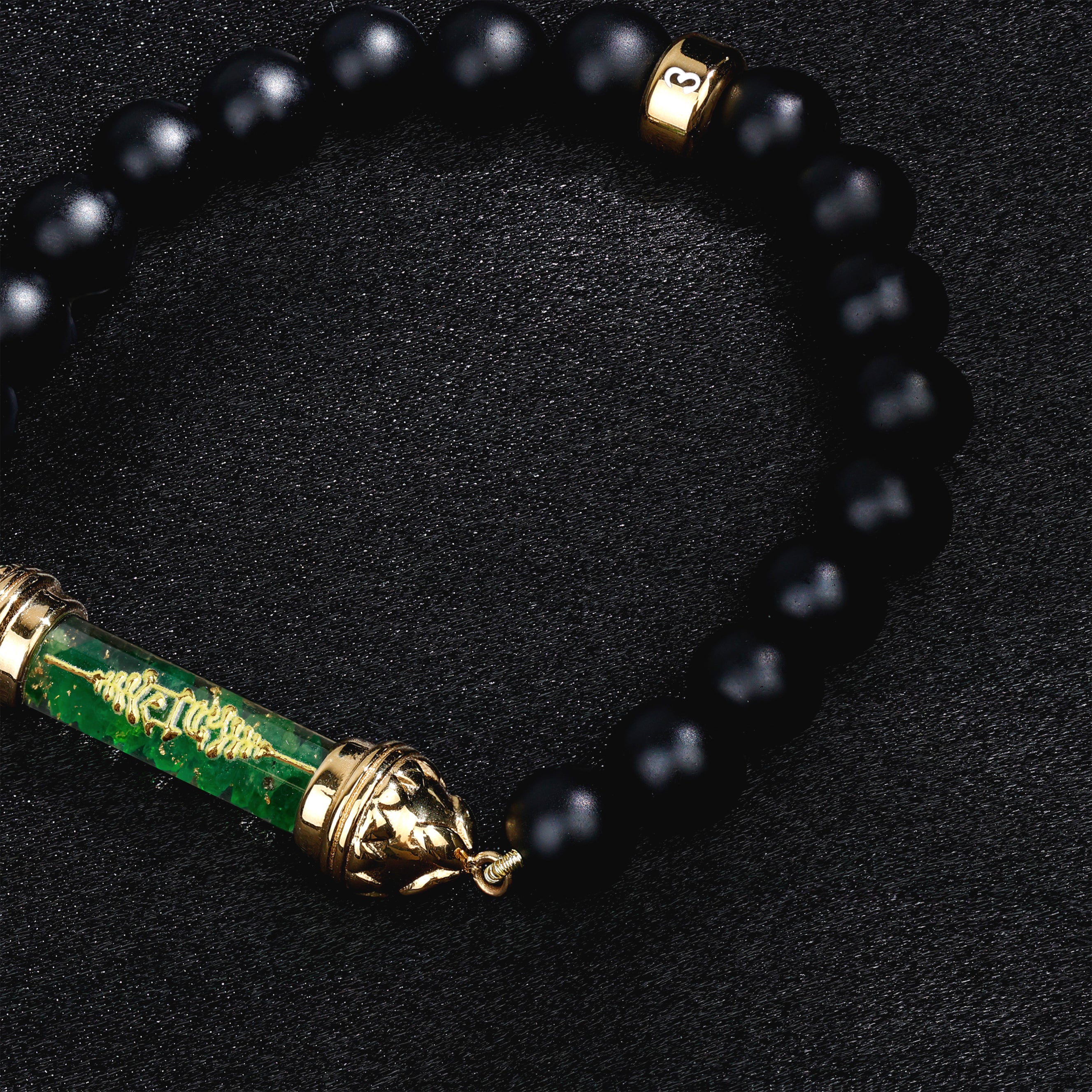 Onyx Bracelet with Sacred Tsavorite Amulet – Strength and Protection