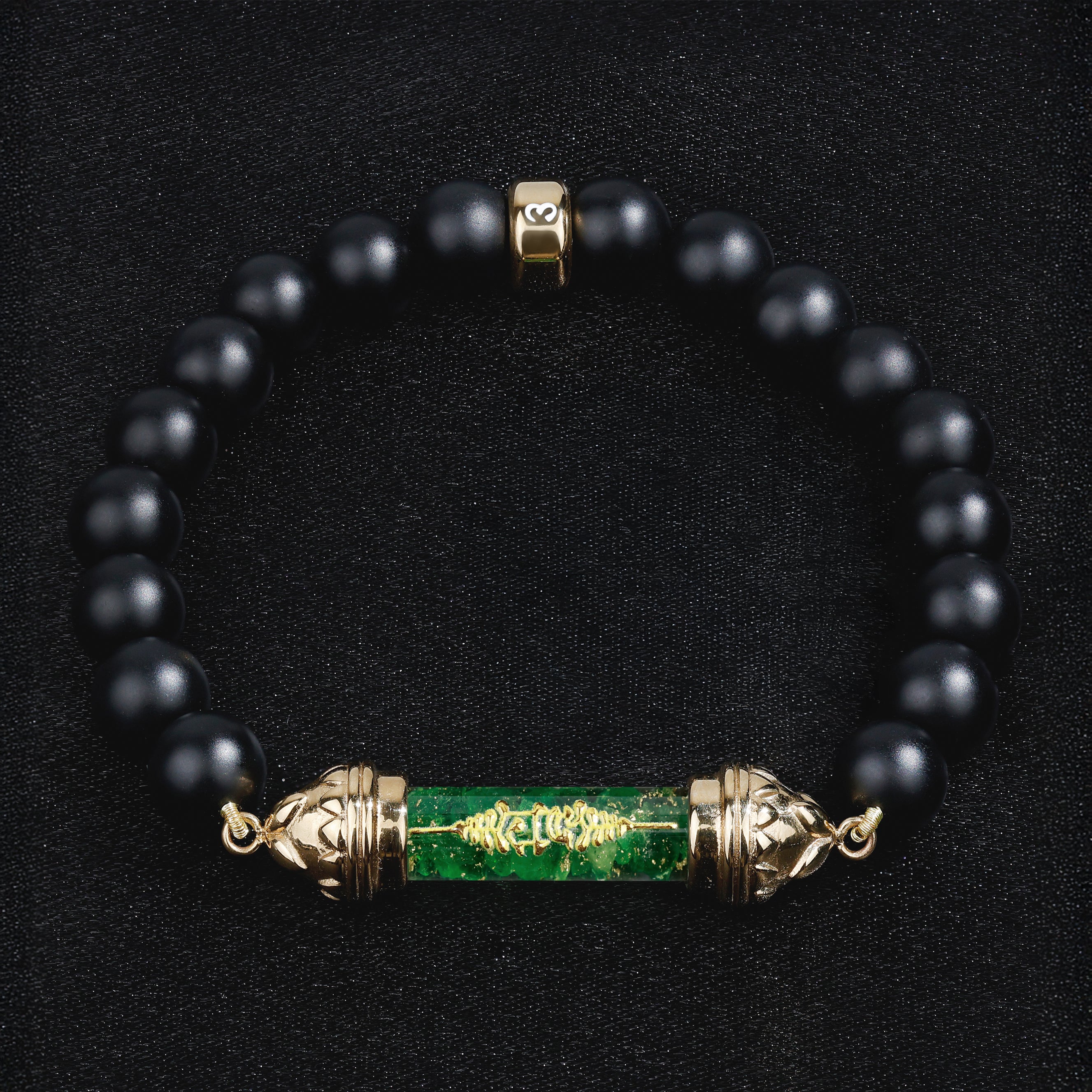 Onyx Bracelet with Sacred Tsavorite Amulet – Strength and Protection