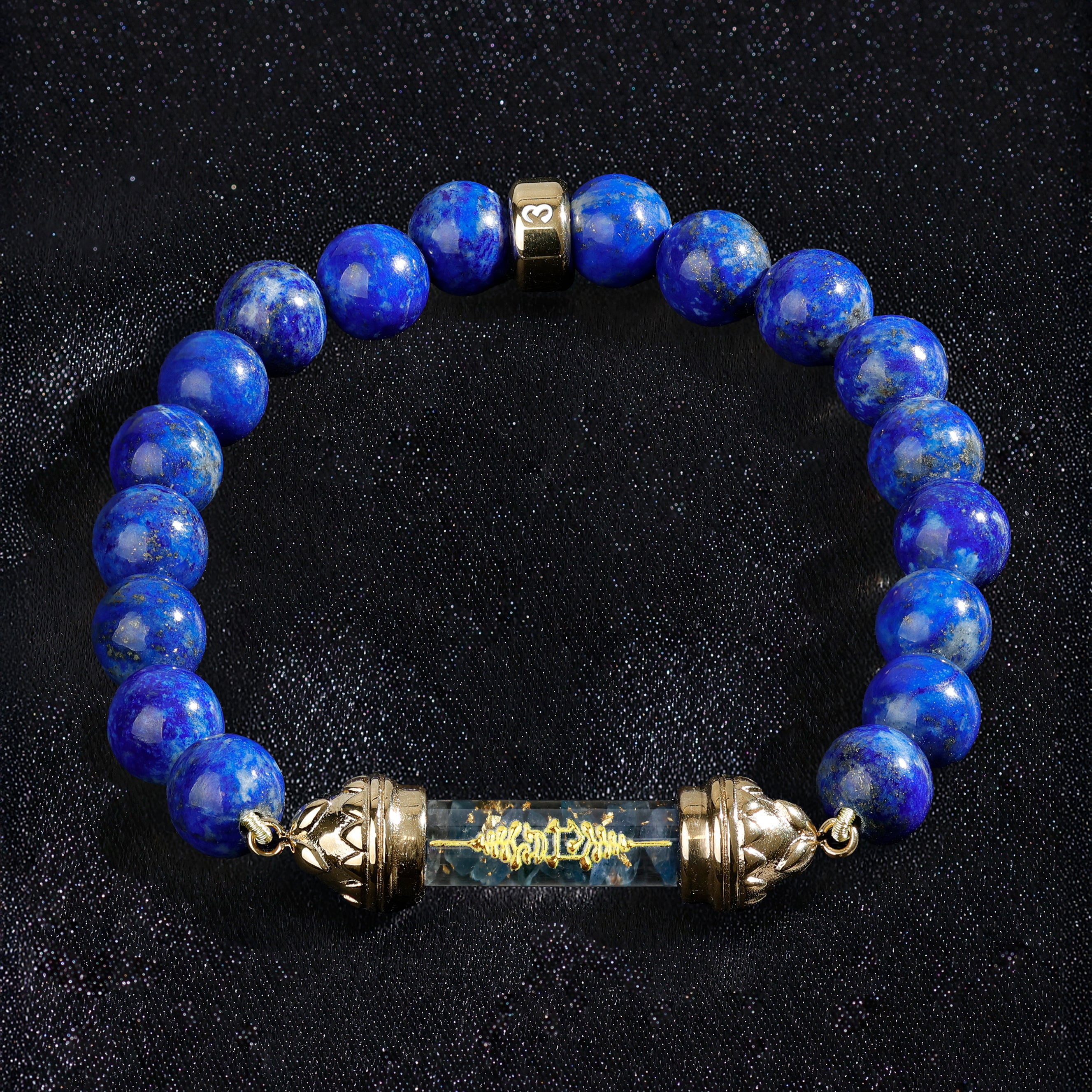 Lapis lazuli Bracelet with Sacred Sapphire Amulet AAA - Serenity and Balance