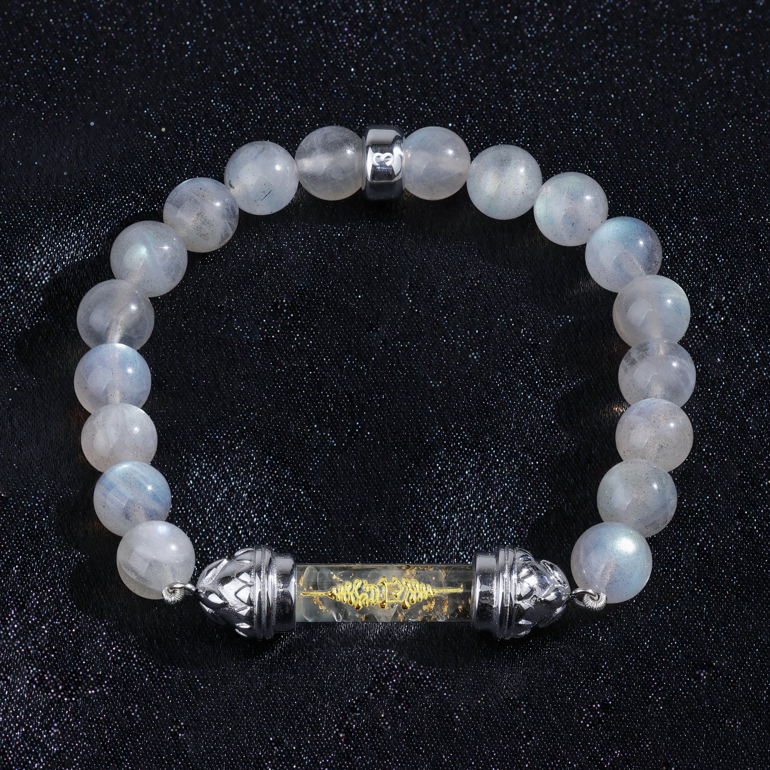 Labradorite Bracelet with Sacred Clear Quartz Silver Amulet AAA - Transformation & Radiance