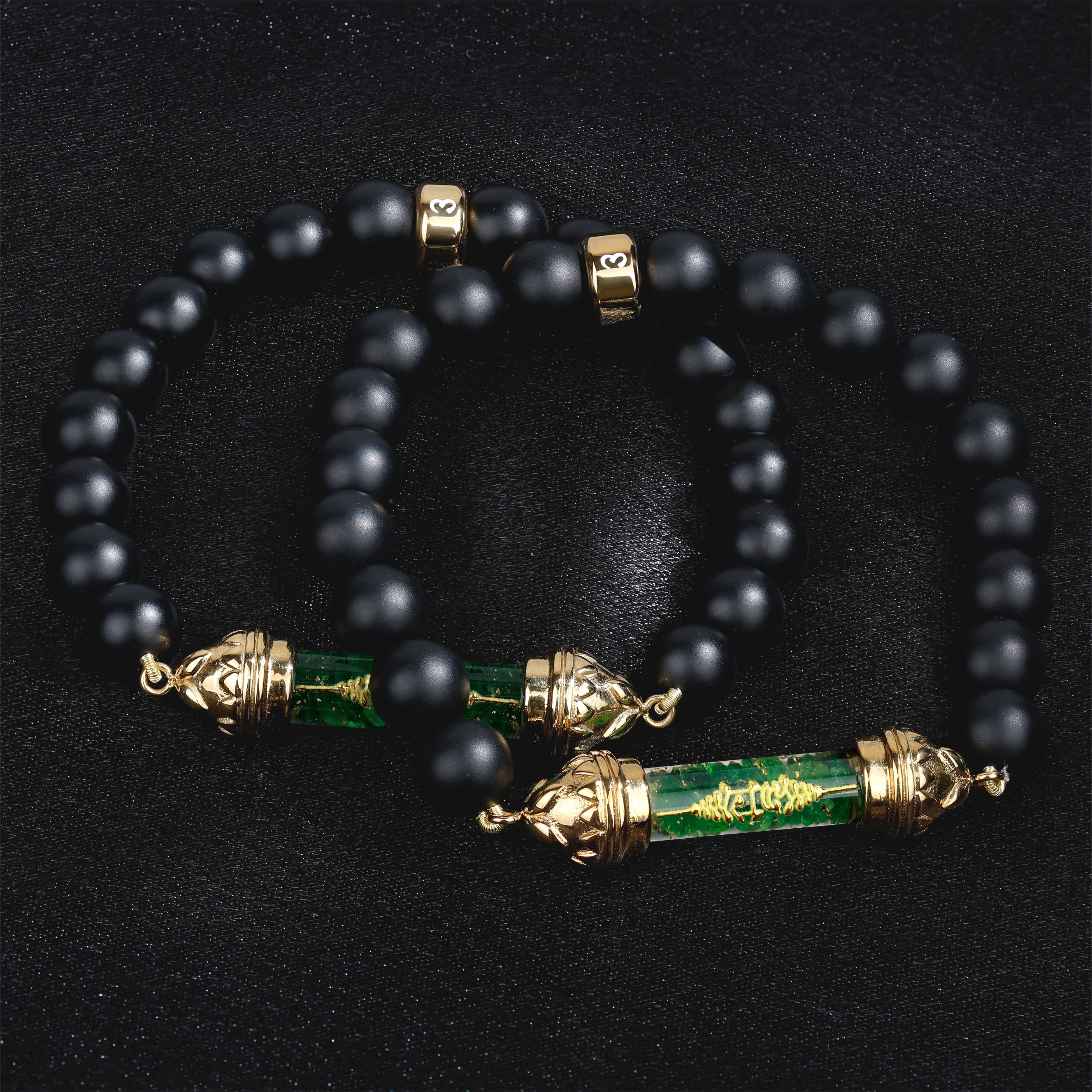 Onyx Bracelet with Sacred Tsavorite Amulet – Strength and Protection
